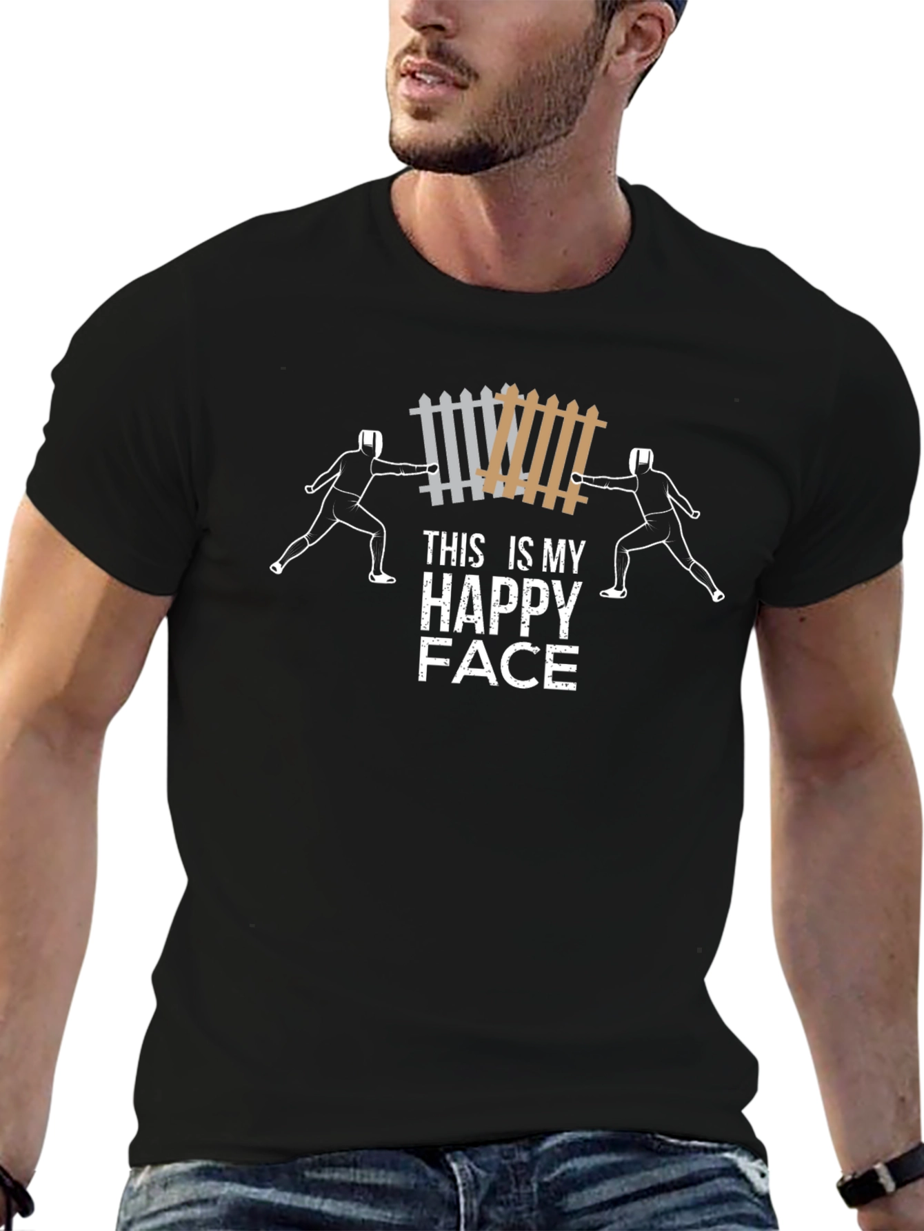 Fencing Happy Face Graphic Tee - Black