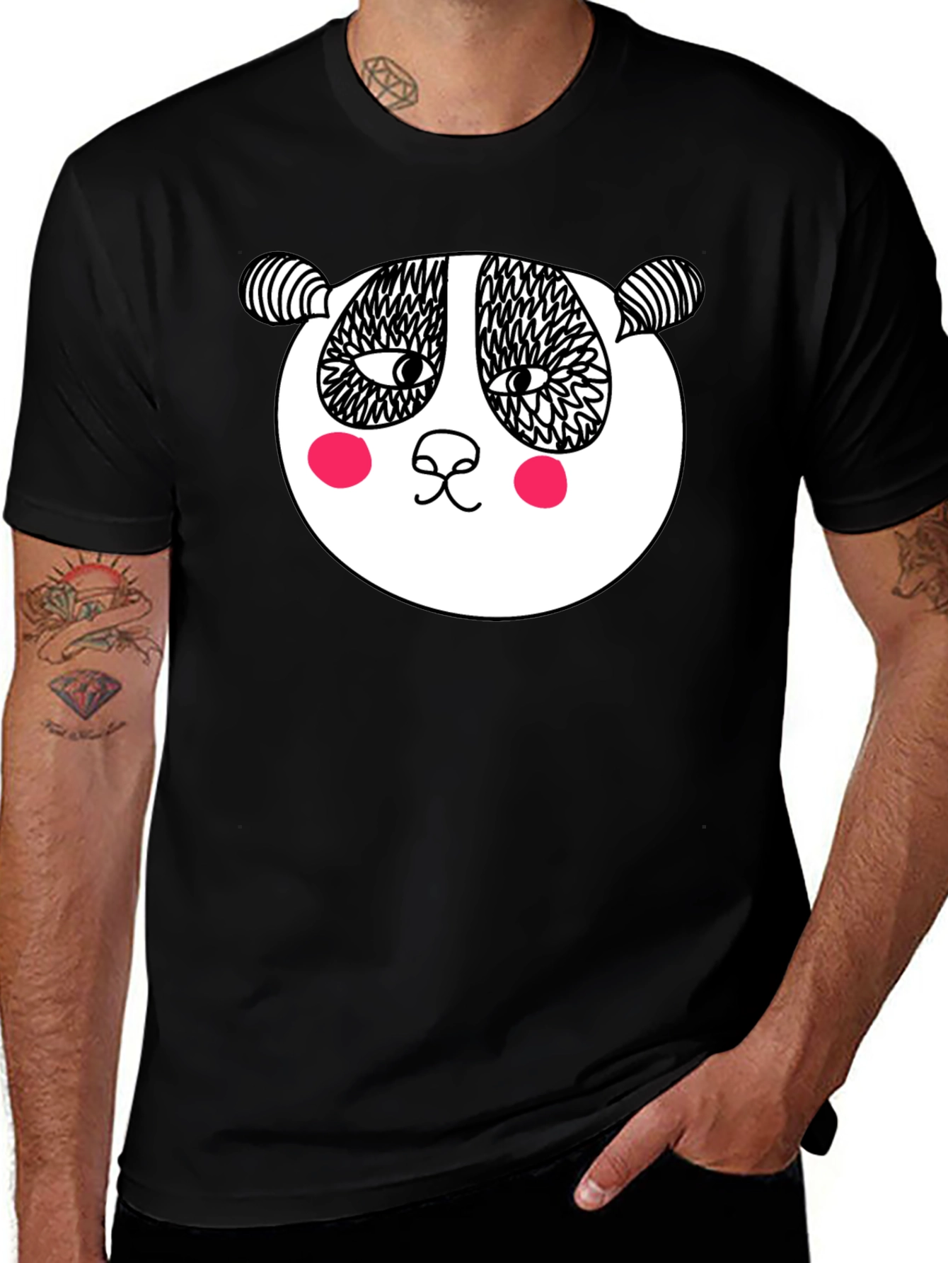Fun Panda Graphic Tee - Black Cotton T-Shirt