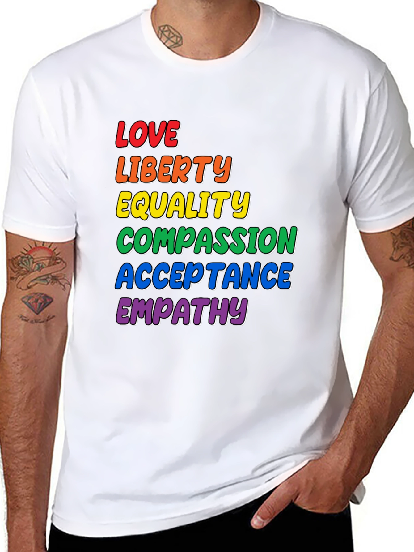 Love Liberty Equality Pride Rainbow Graphic T-Shirt
