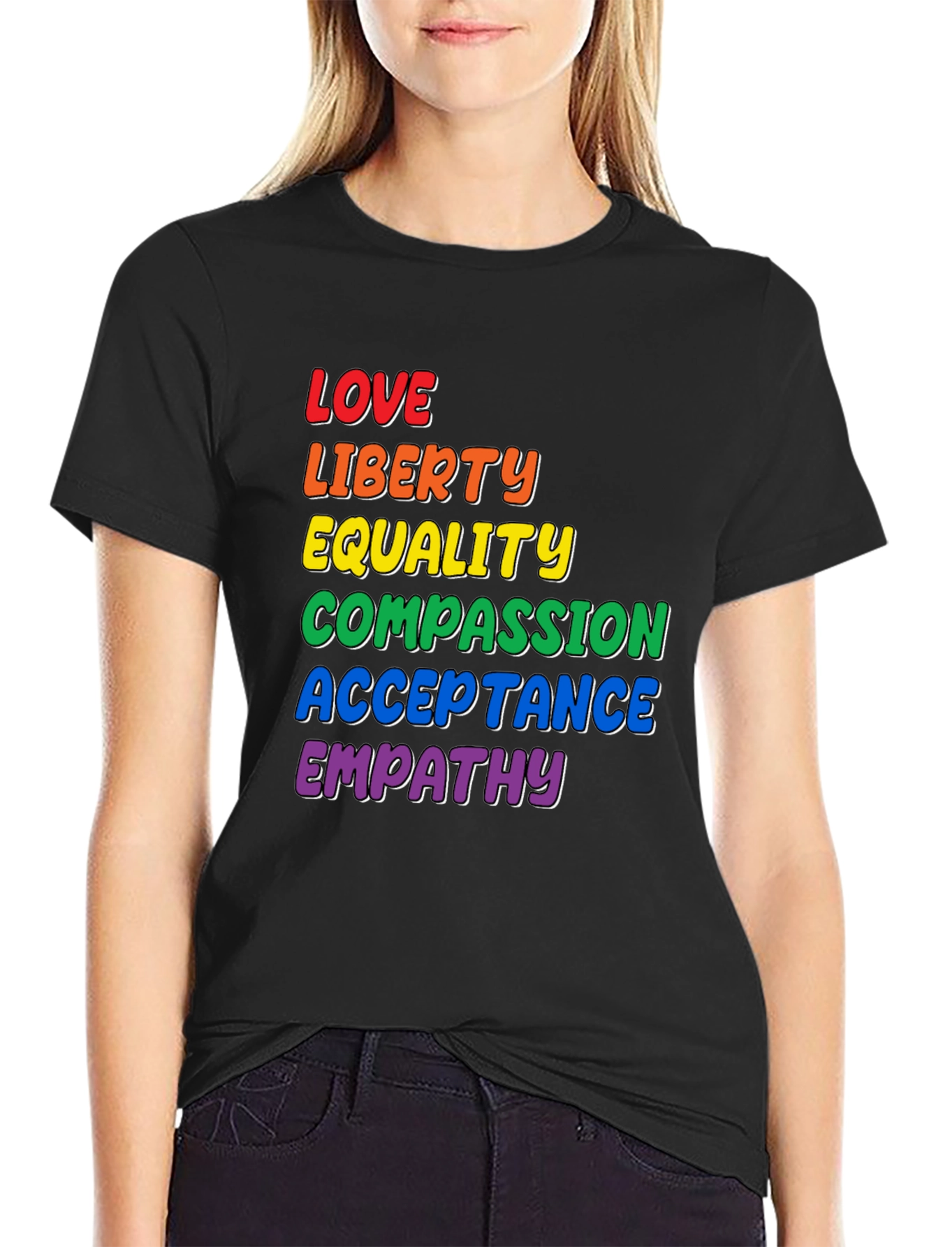 Love Liberty Equality Pride Rainbow Graphic T-Shirt