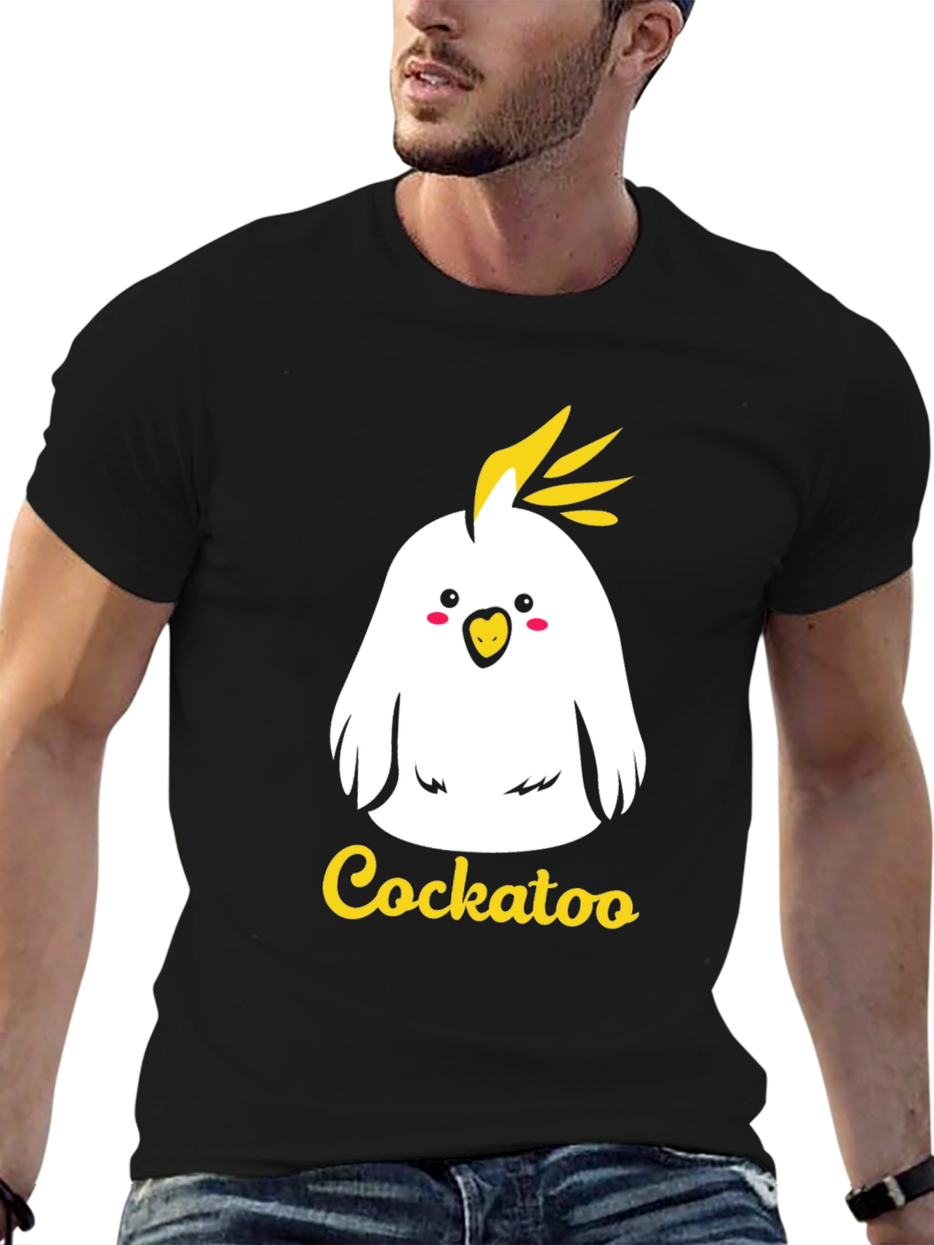 Cute Cockatoo Graphic Tee - Black Cotton T-Shirt