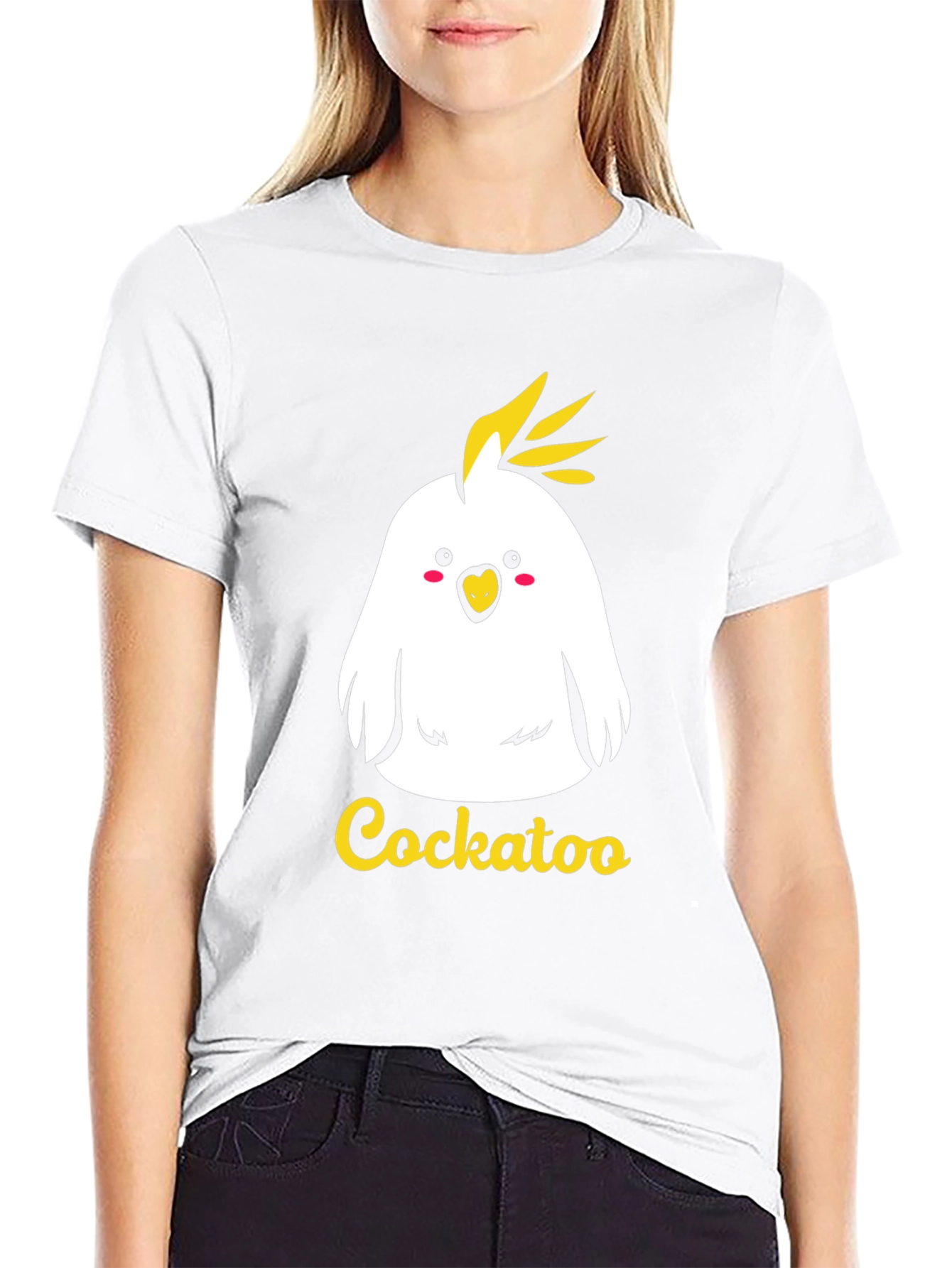Cute Cockatoo Graphic Tee - Black Cotton T-Shirt