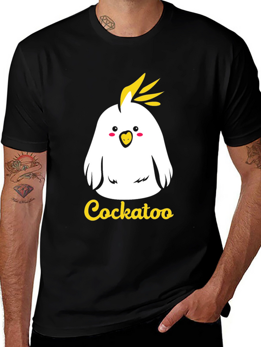 Cute Cockatoo Graphic Tee - Black Cotton T-Shirt