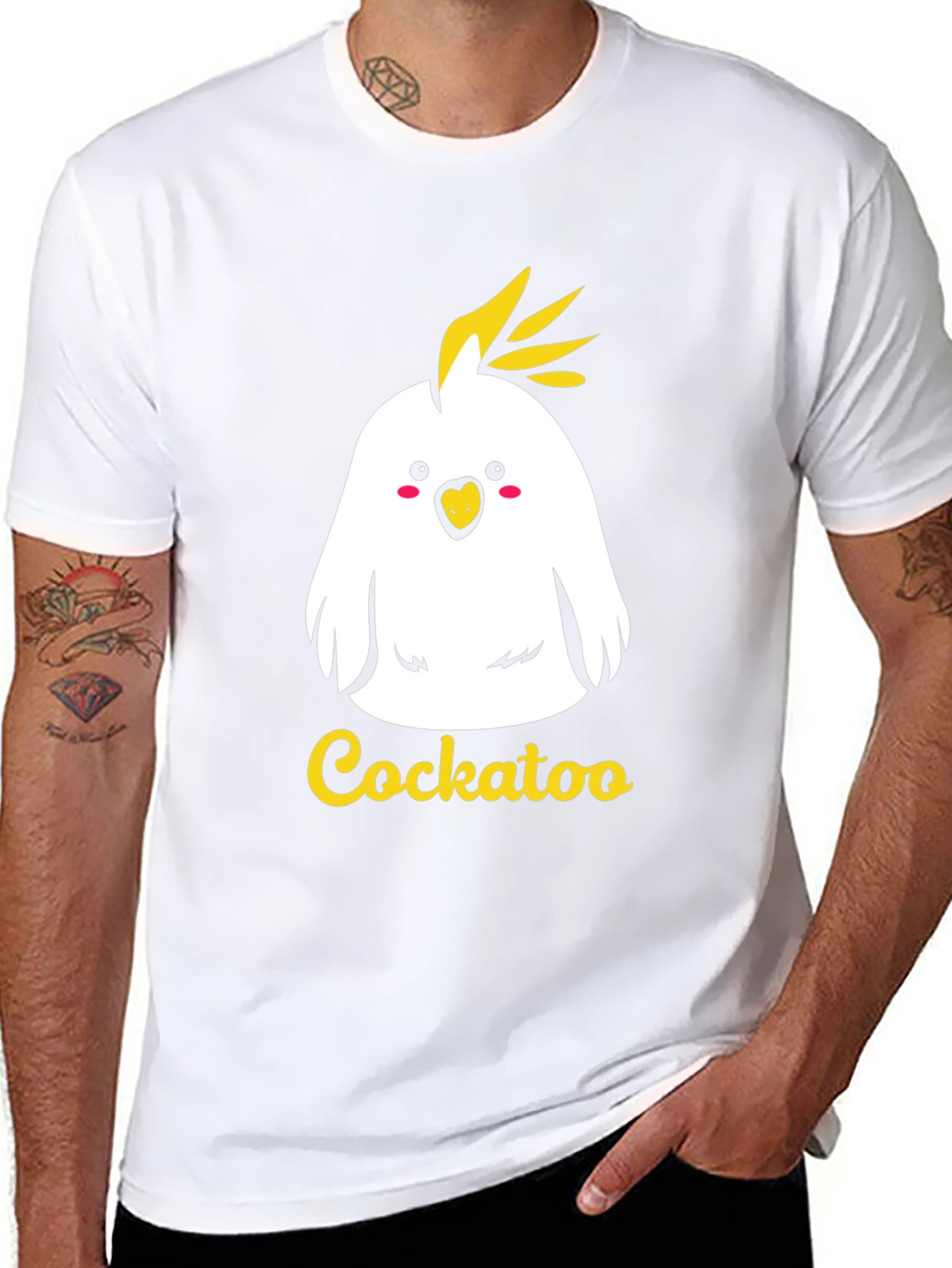 Cute Cockatoo Graphic Tee - Black Cotton T-Shirt