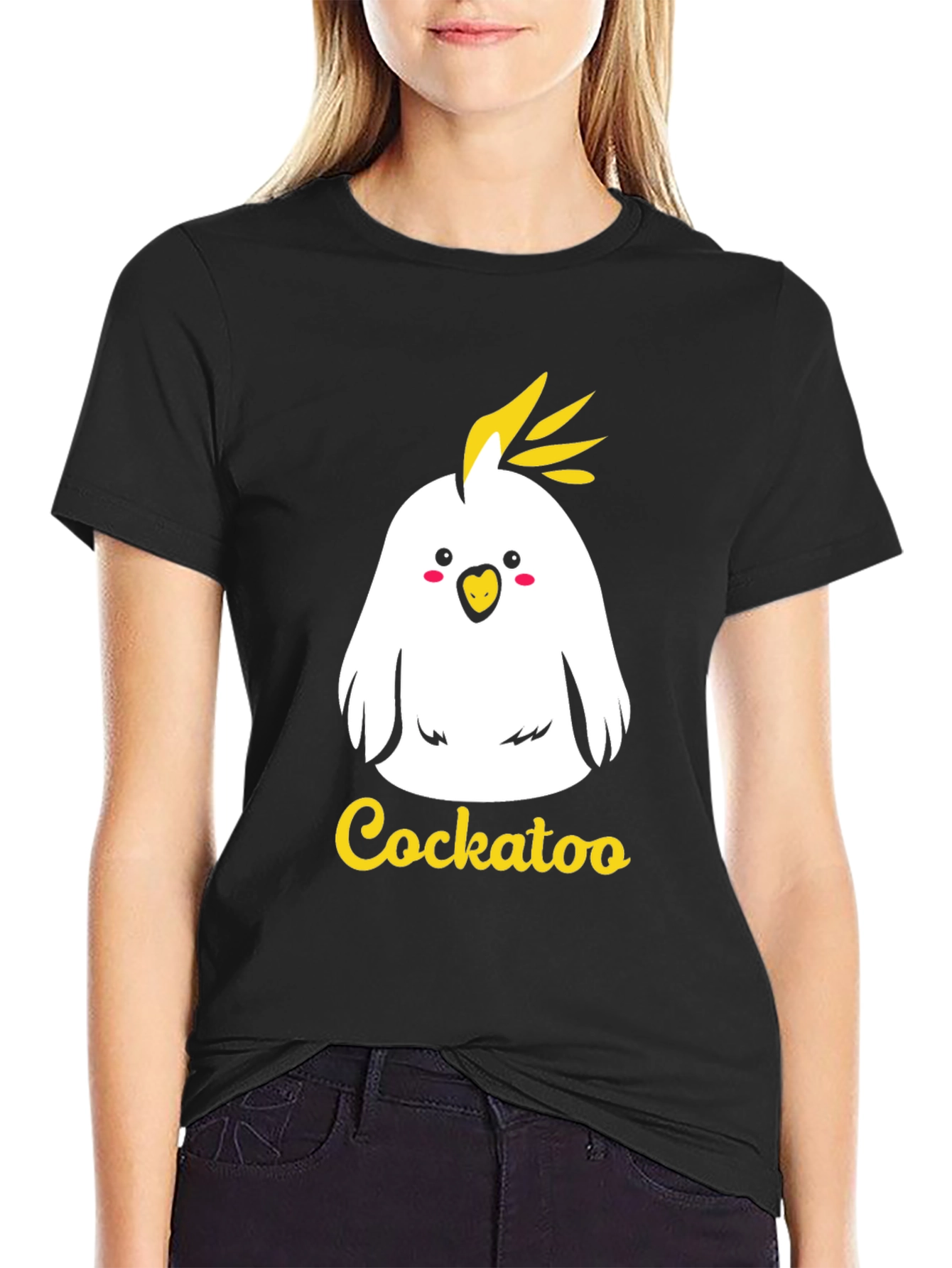 Cute Cockatoo Graphic Tee - Black Cotton T-Shirt