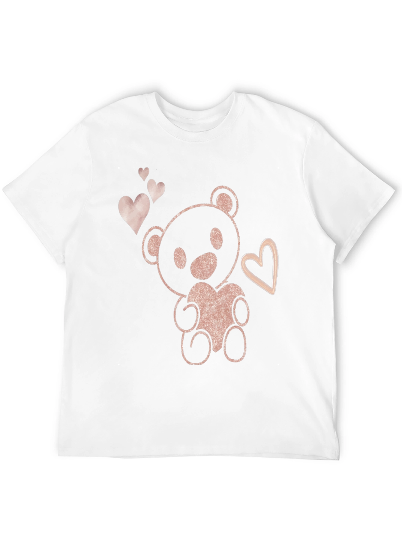 Cute Teddy Bear Heart Graphic Tee - Black