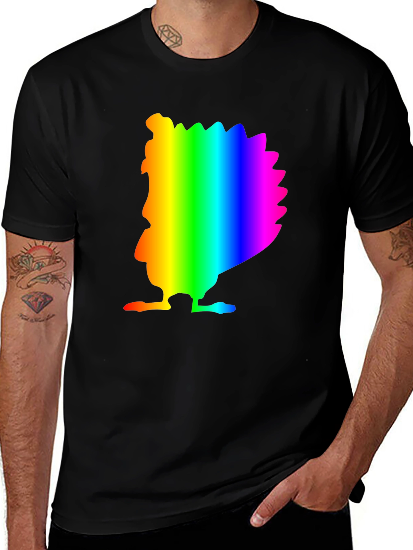 Rainbow Turkey Graphic Black Tee