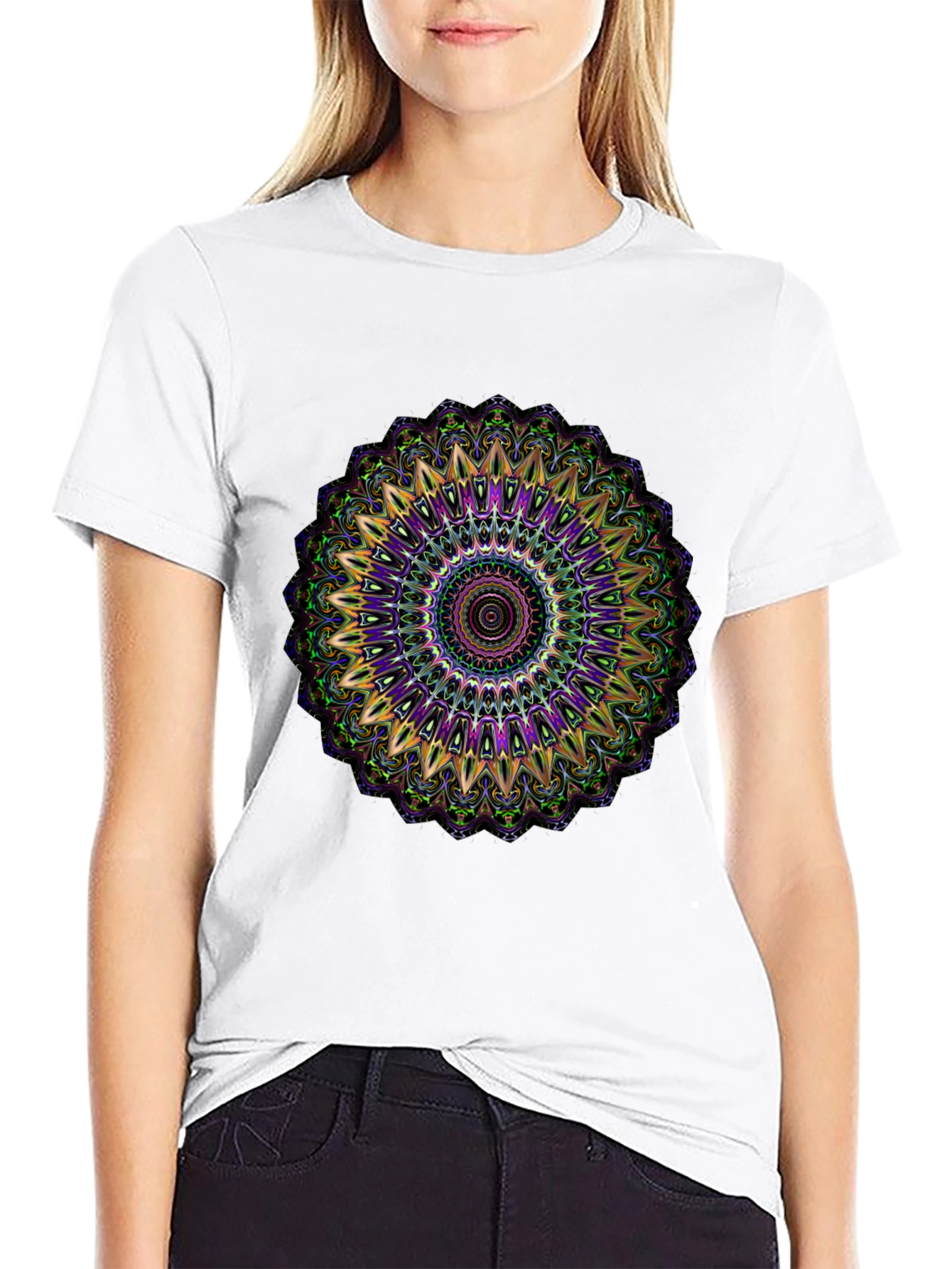 Mandala Graphic Tee - Black Cotton Blend