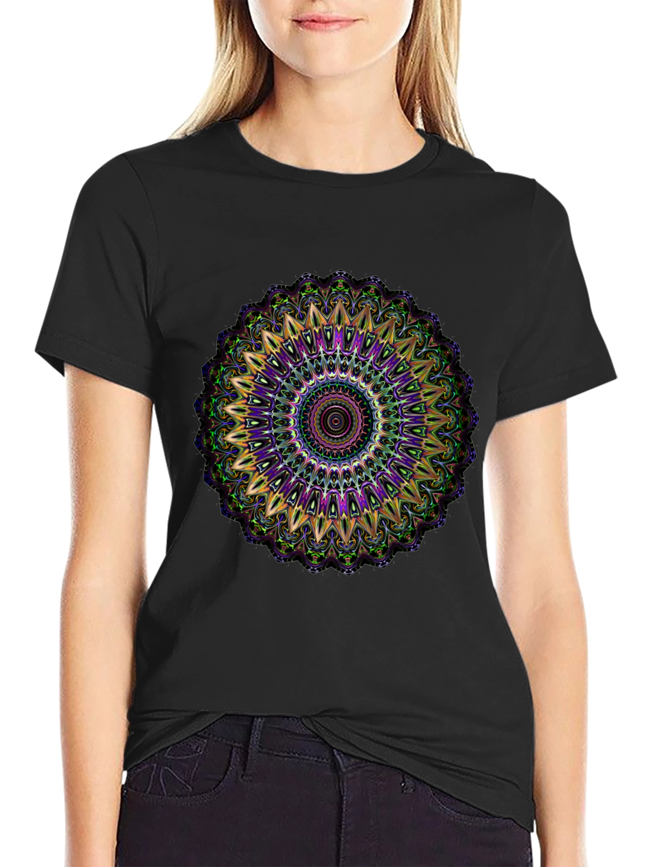 Mandala Graphic Tee - Black Cotton Blend