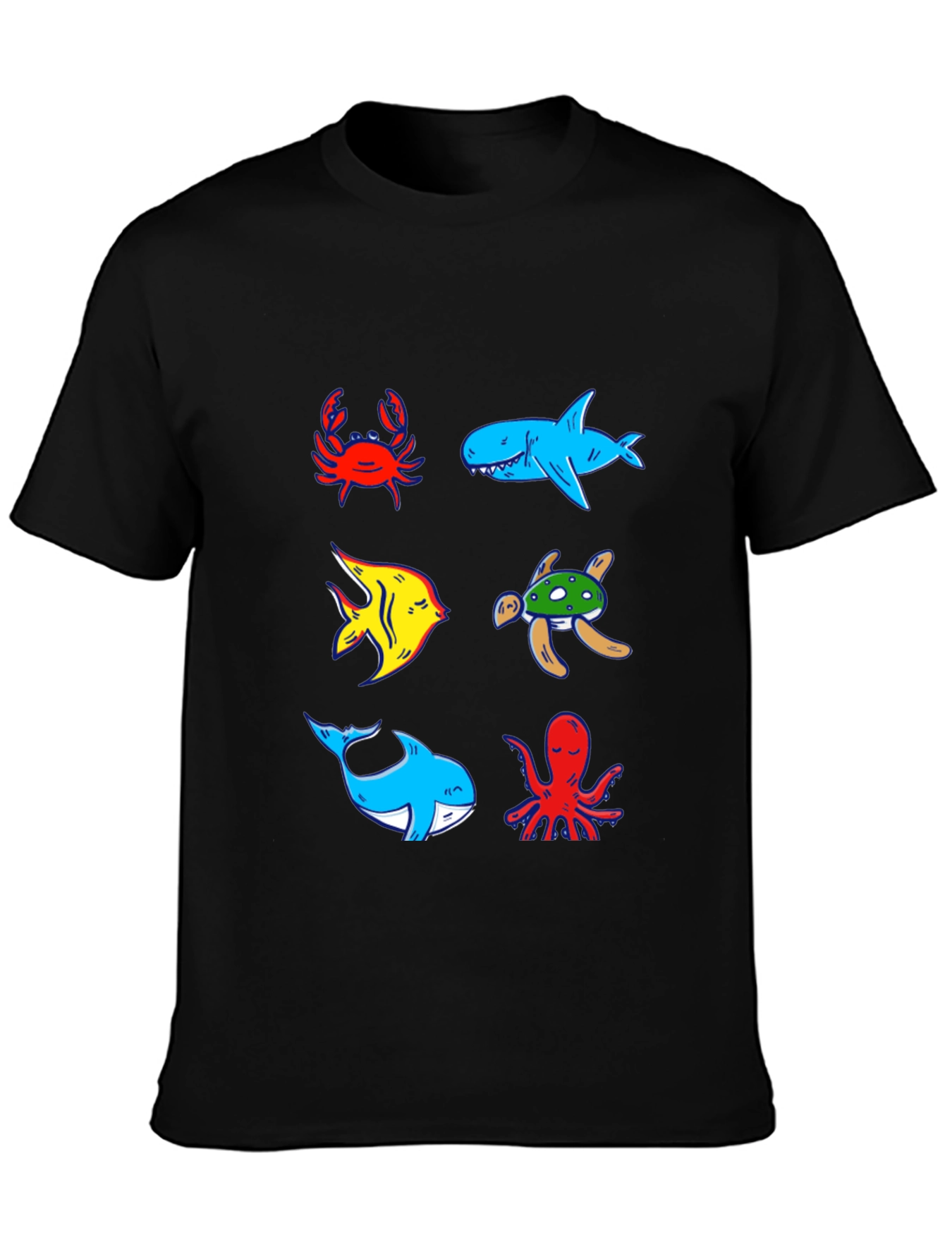 Ocean Animal Graphic Tee - Black Cotton T-Shirt