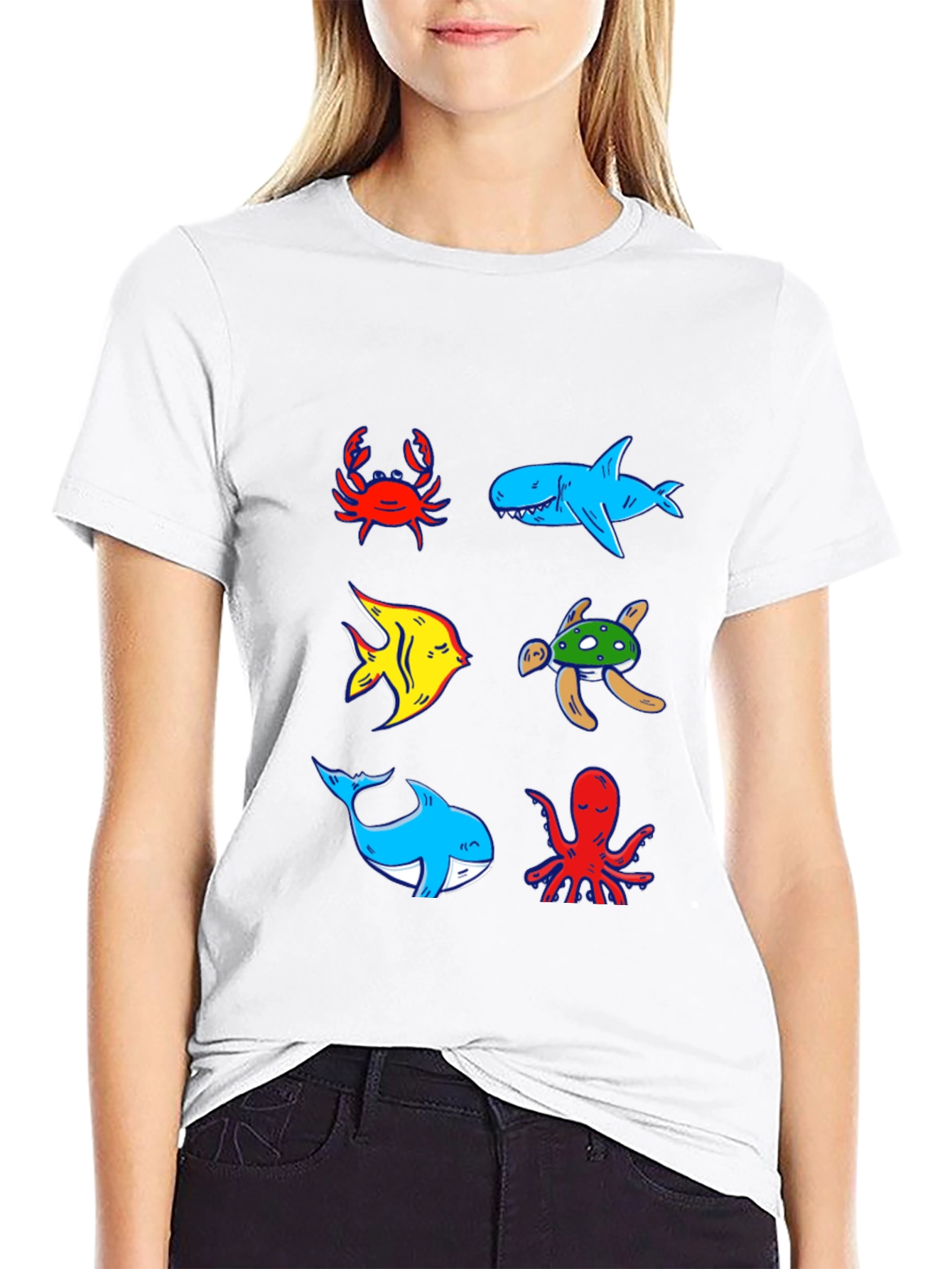 Ocean Animal Graphic Tee - Black Cotton T-Shirt
