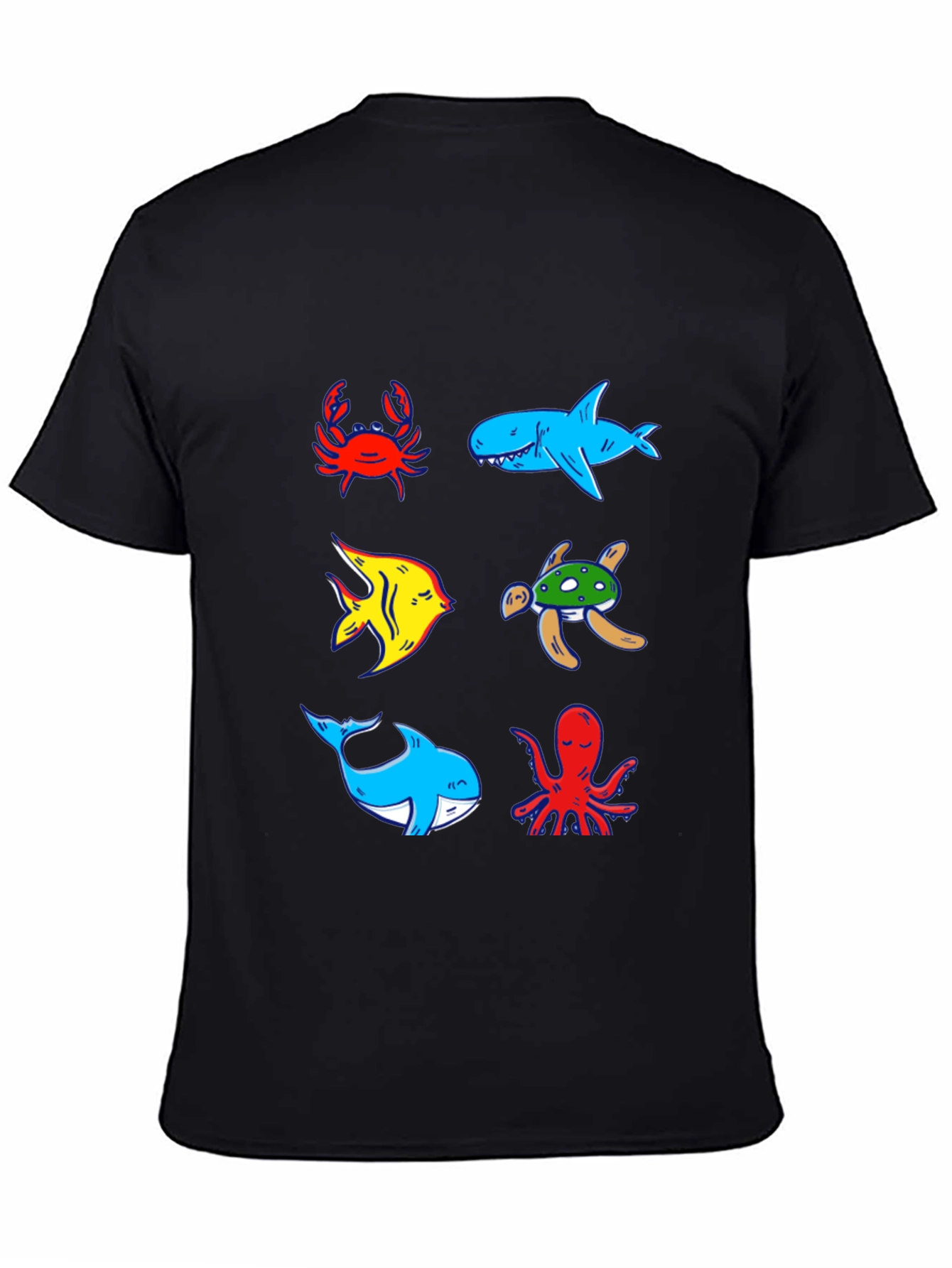 Ocean Animal Graphic Tee - Black Cotton T-Shirt