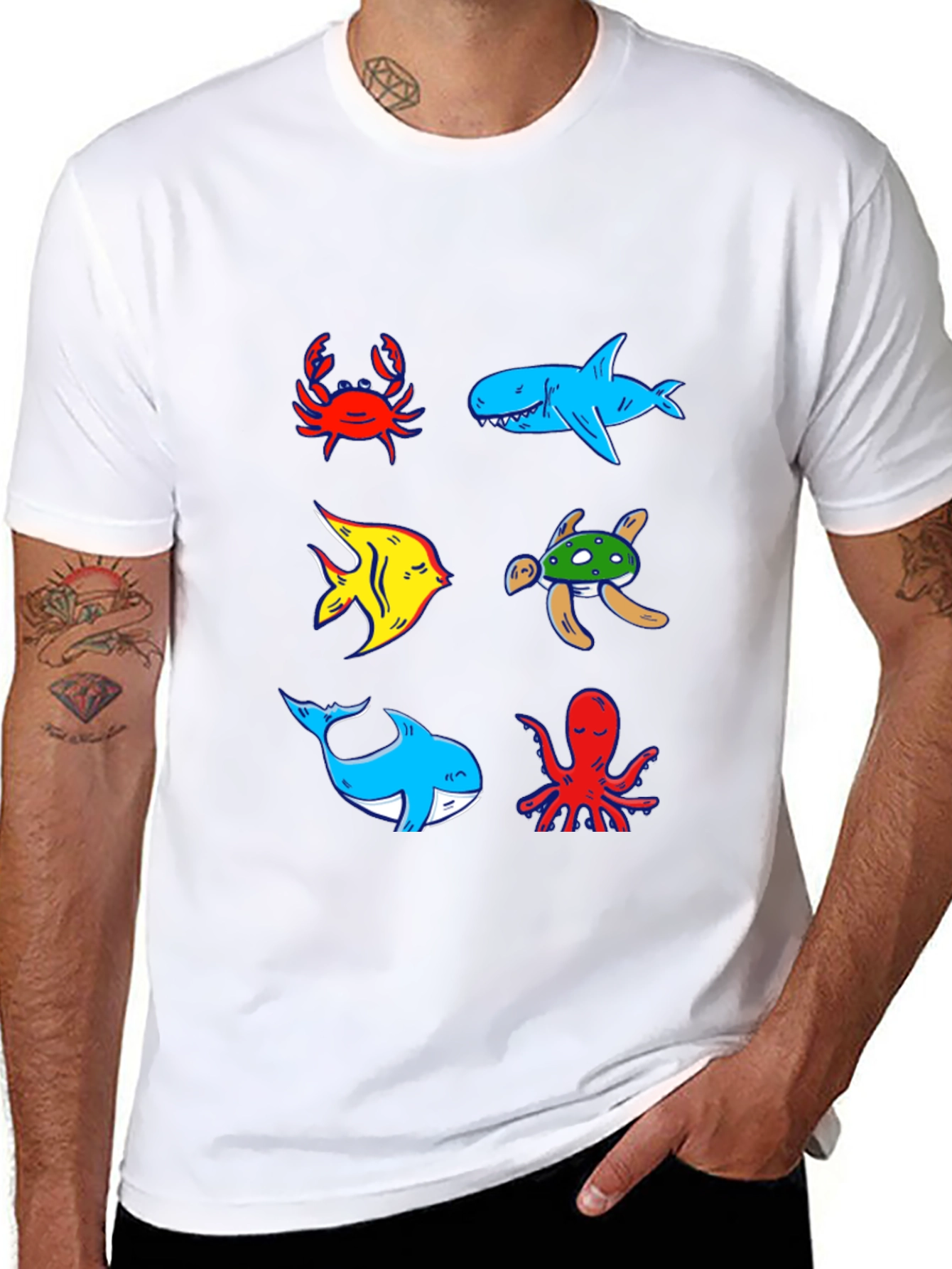 Ocean Animal Graphic Tee - Black Cotton T-Shirt