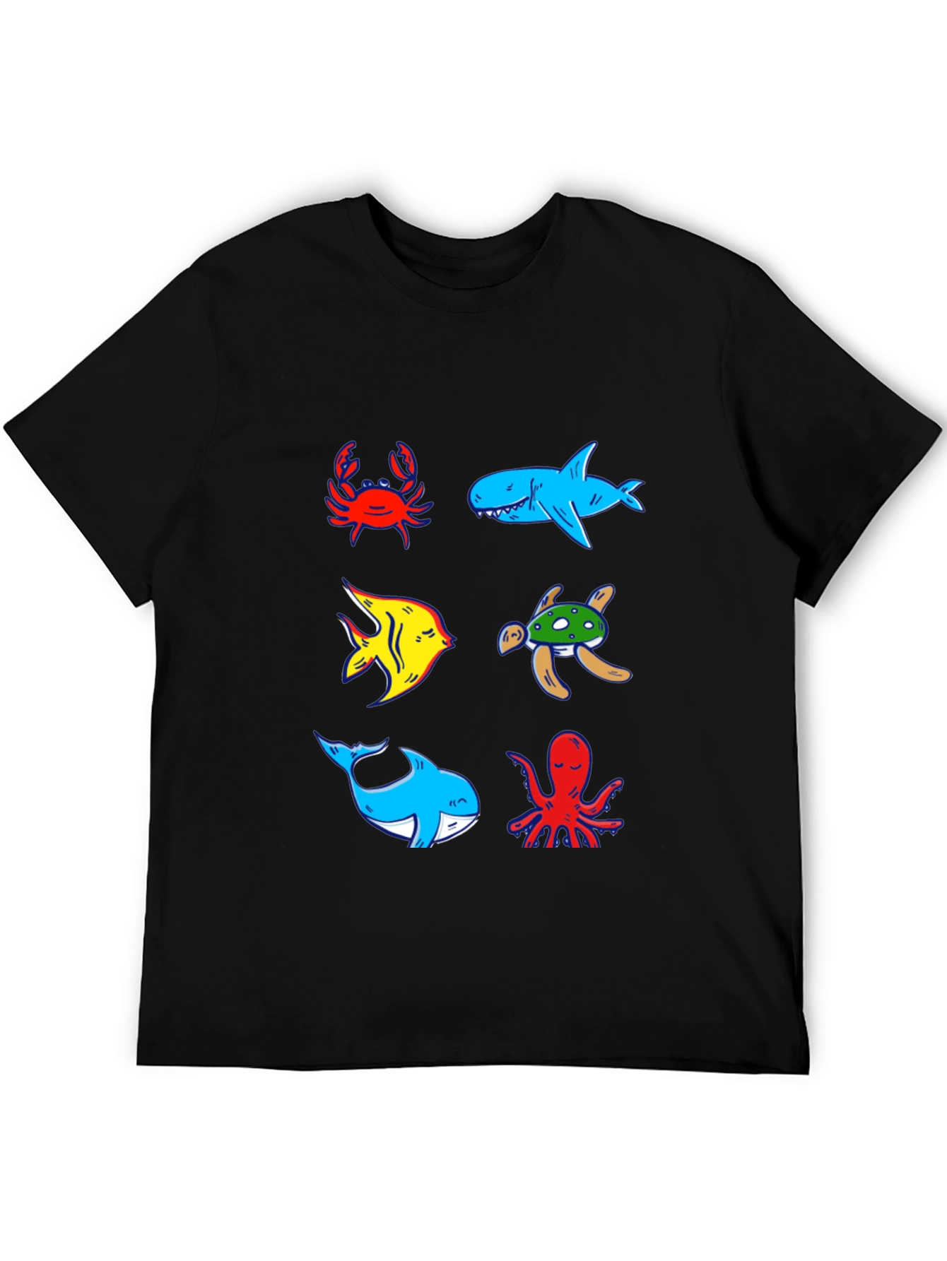 Ocean Animal Graphic Tee - Black Cotton T-Shirt