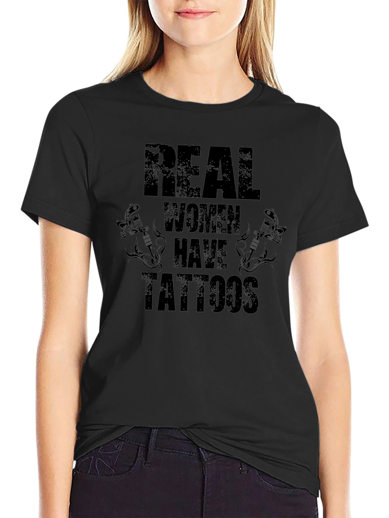 Real Women Have Tattoos Graphic Tee - Black
