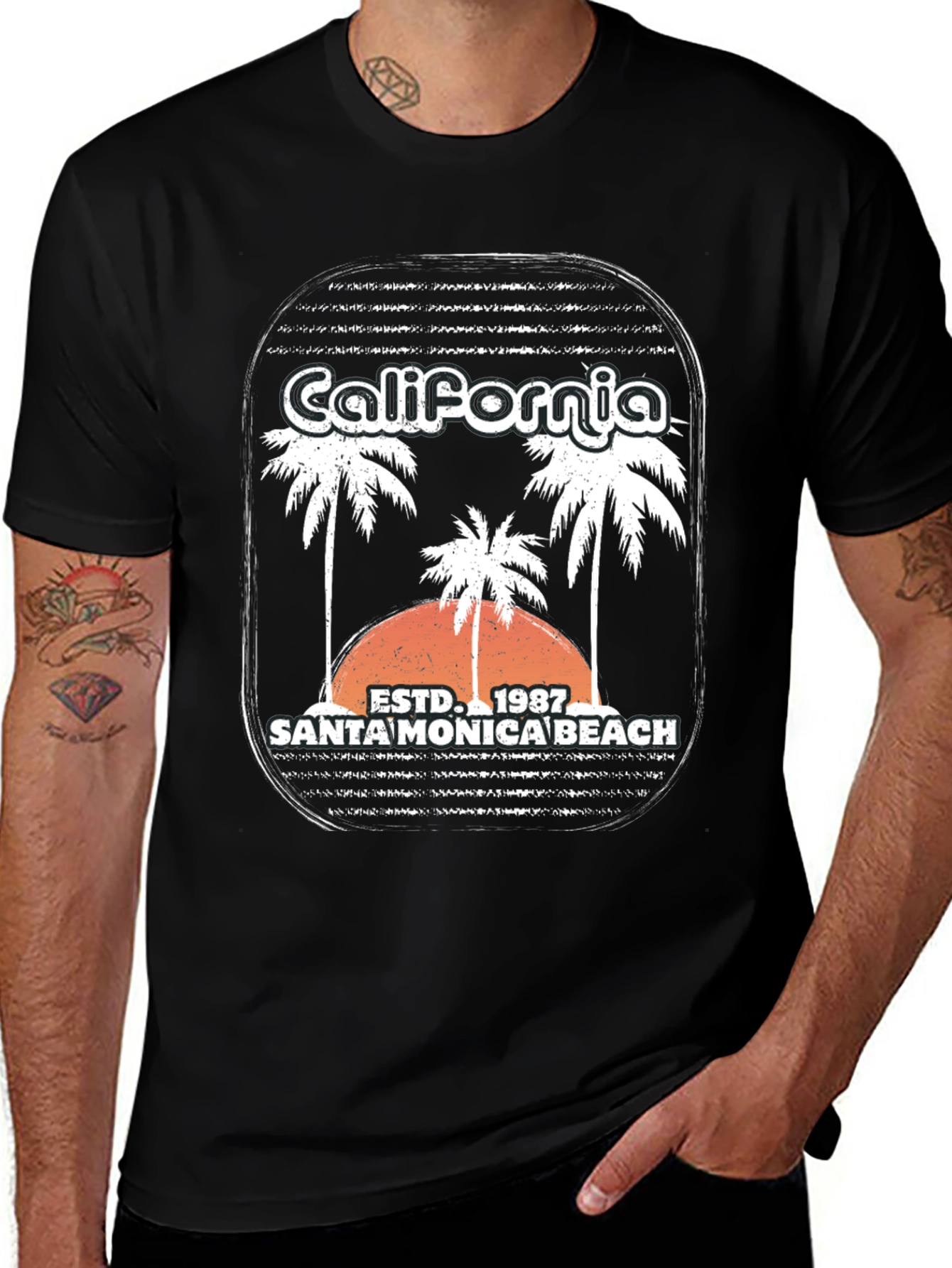 California Santa Monica Beach 1987 Black T-Shirt