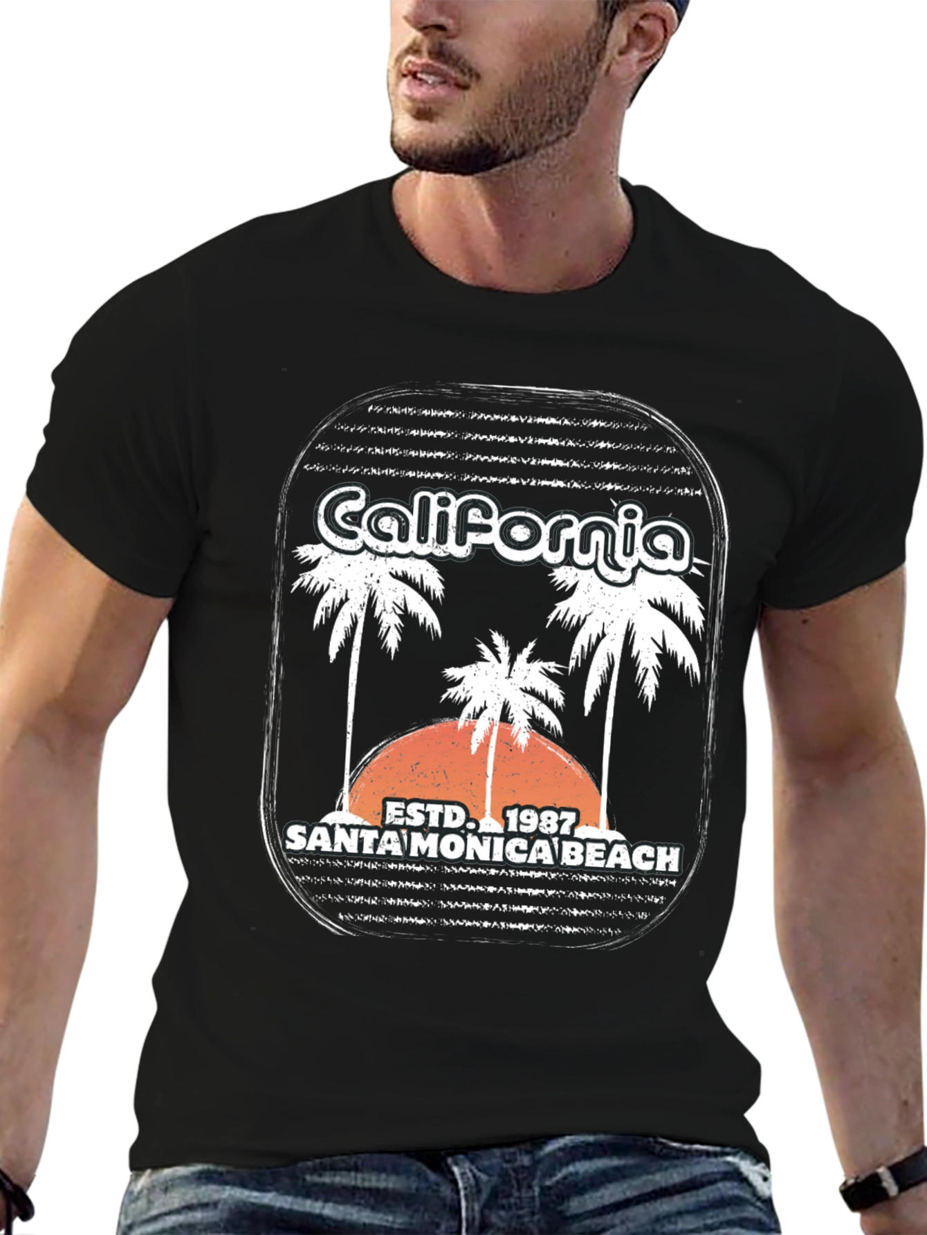 California Santa Monica Beach 1987 Black T-Shirt