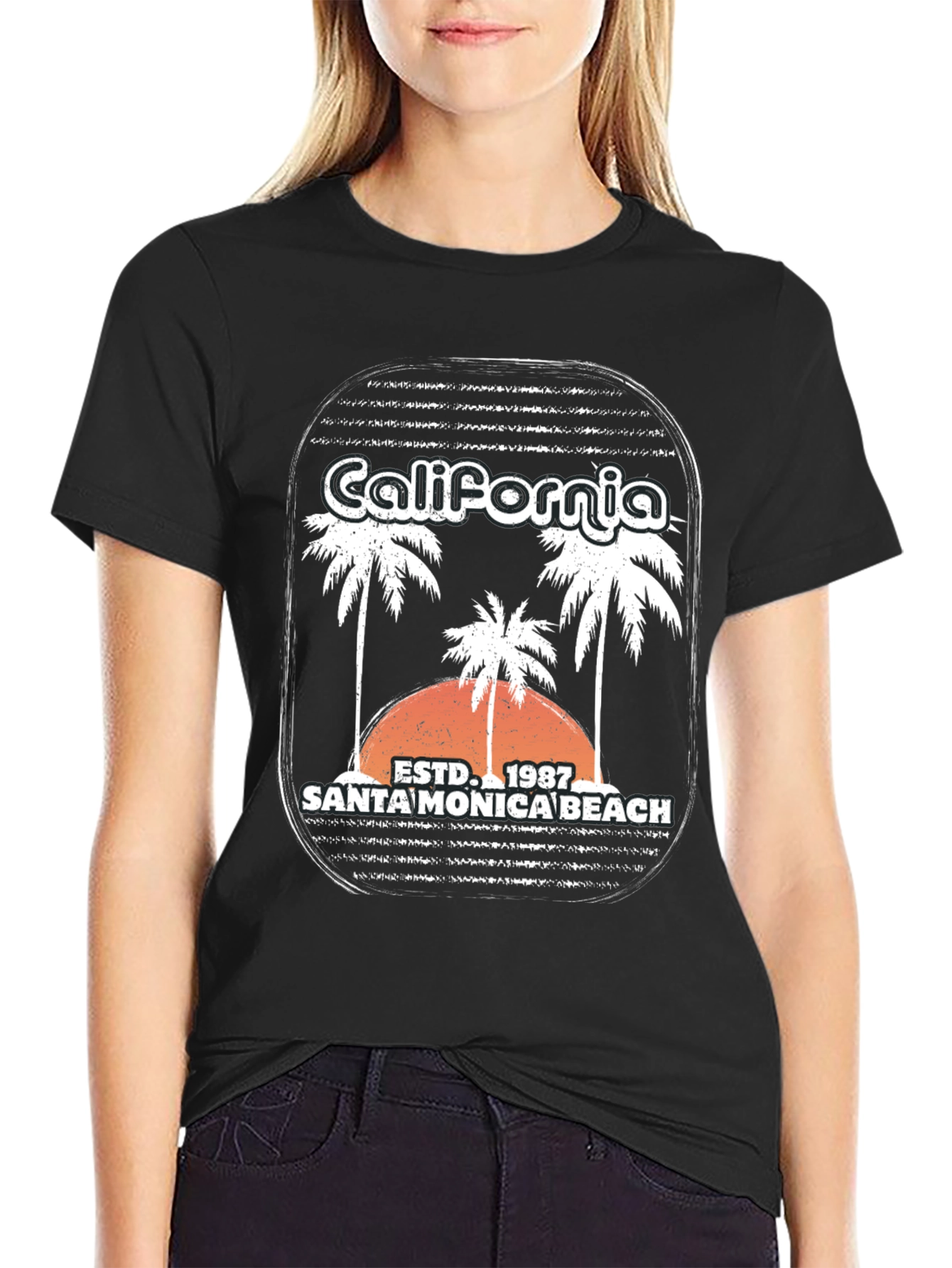 California Santa Monica Beach 1987 Black T-Shirt