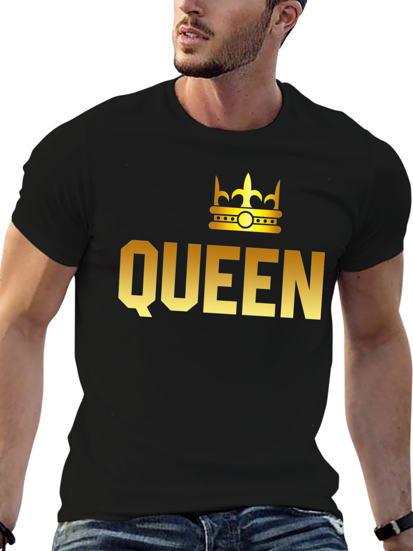 Queen Crown Graphic T-Shirt - Gold Print