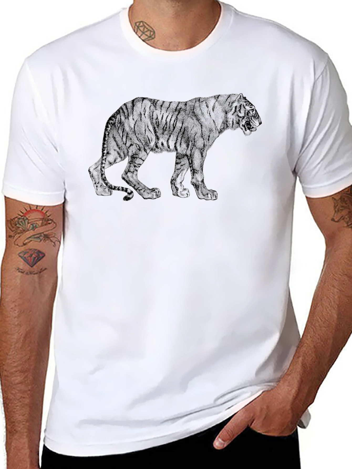 Mens Black Tiger Graphic Tee