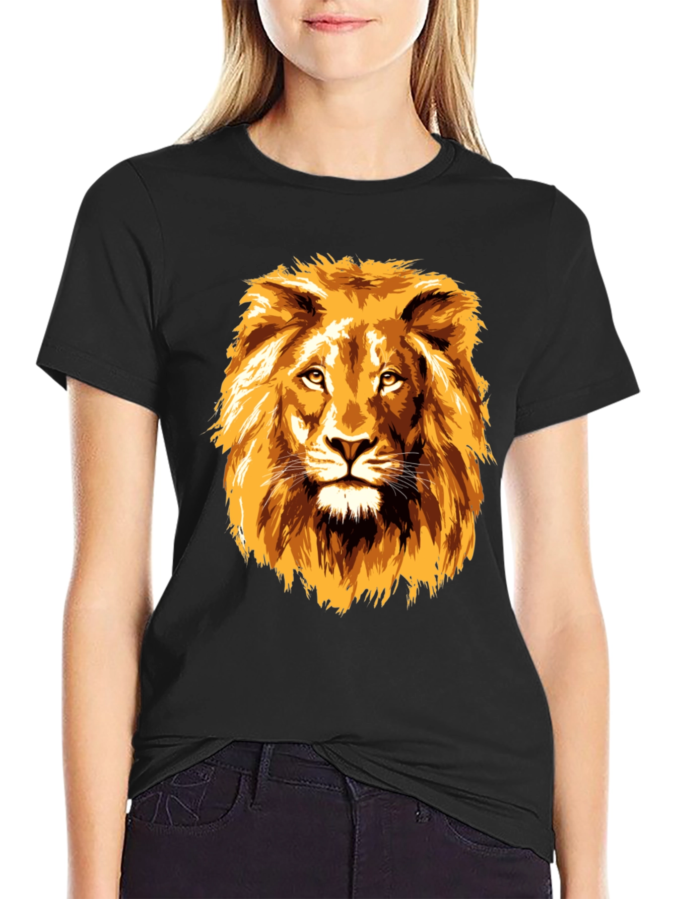 Lion Graphic Print Black T-Shirt