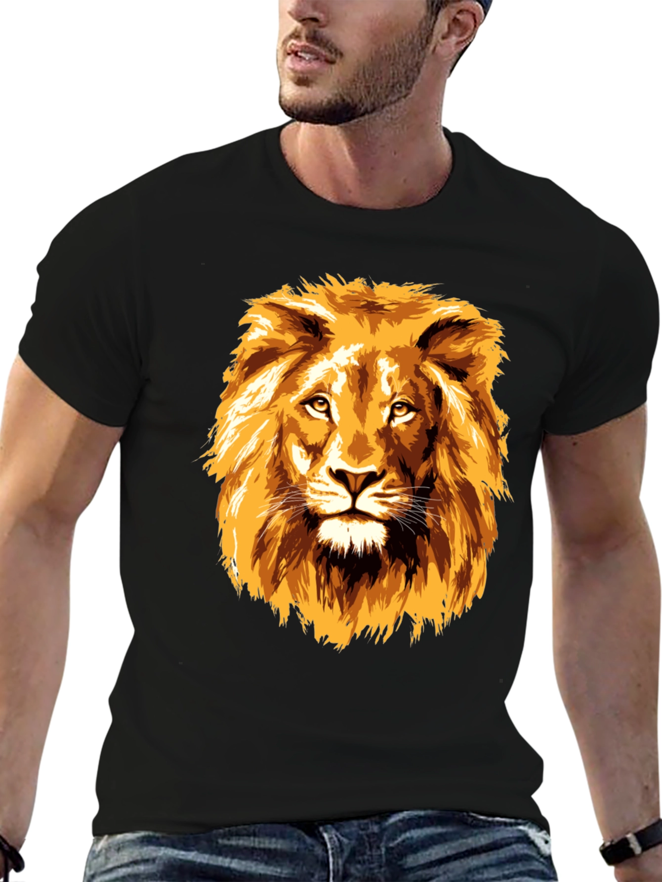 Lion Graphic Print Black T-Shirt