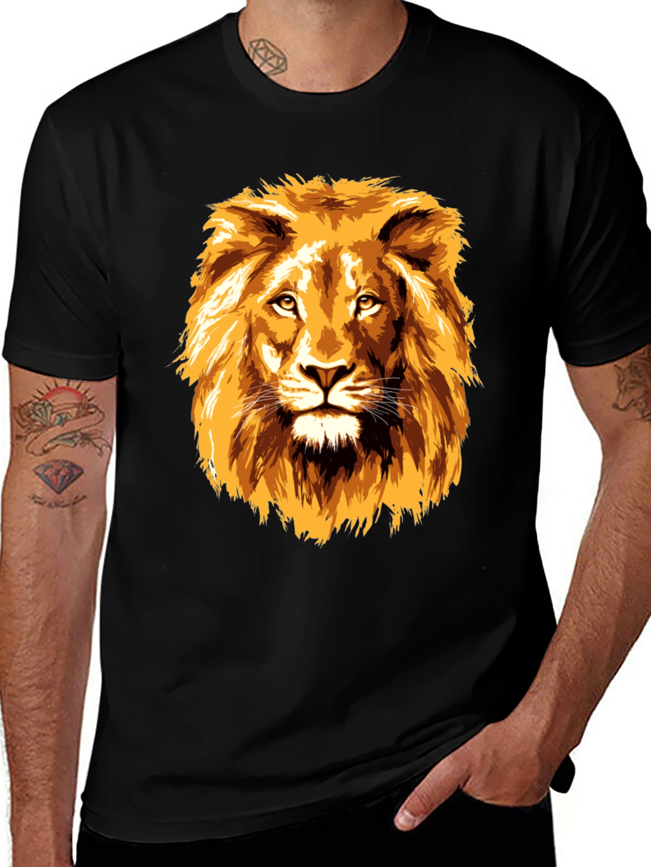 Lion Graphic Print Black T-Shirt