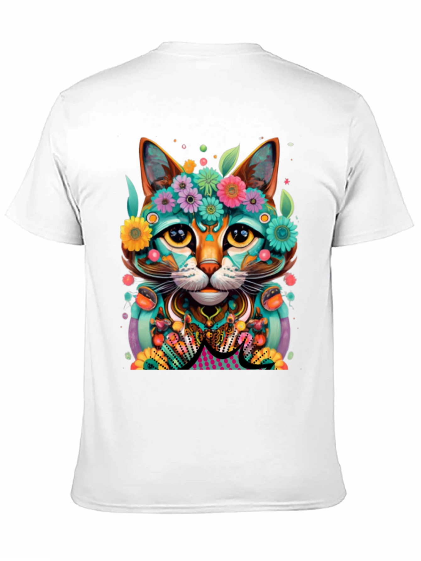 Floral Cat T-Shirt - Vibrant Graphic Tee
