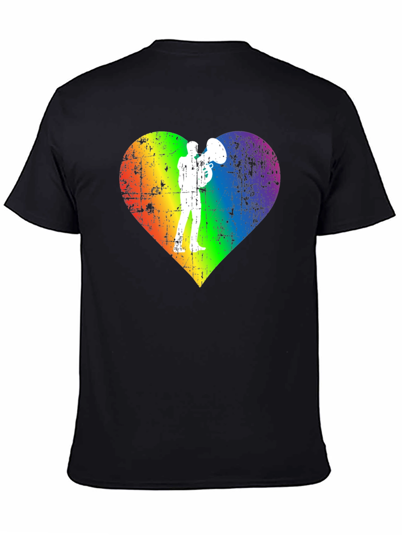 Rainbow Heart Tuba Player Black T-Shirt