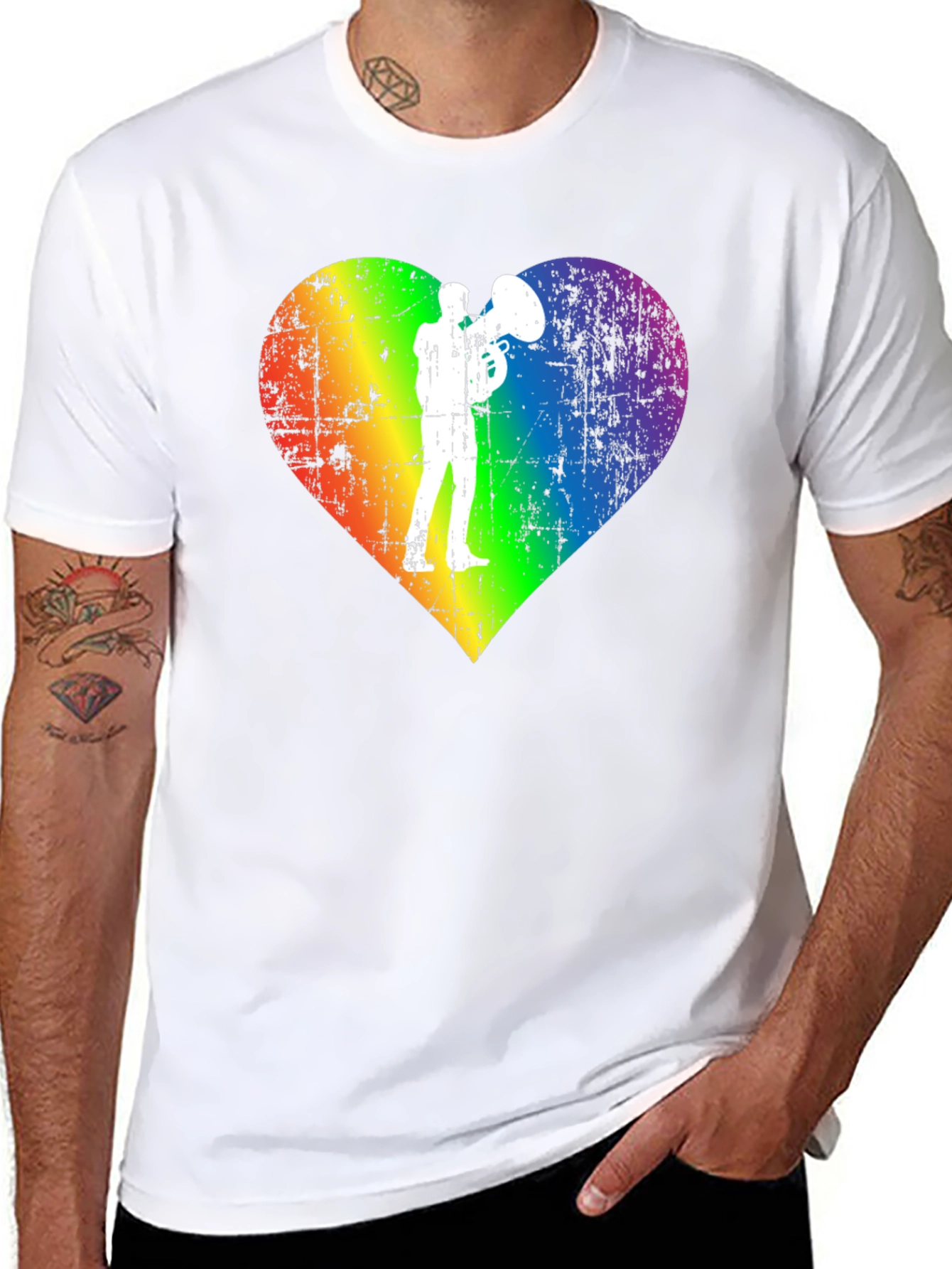 Rainbow Heart Tuba Player Black T-Shirt
