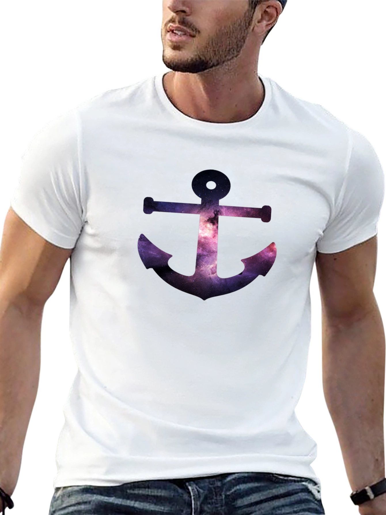 Galaxy Anchor Black T-Shirt - Modern Graphic Tee