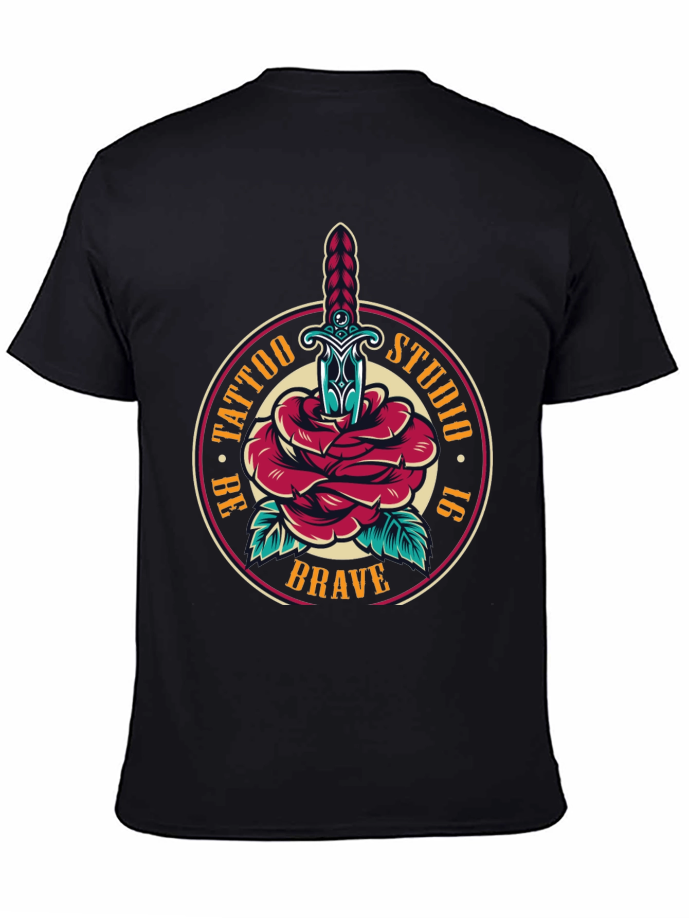 Brave Tattoo Studio T-Shirt - Rose & Dagger Design