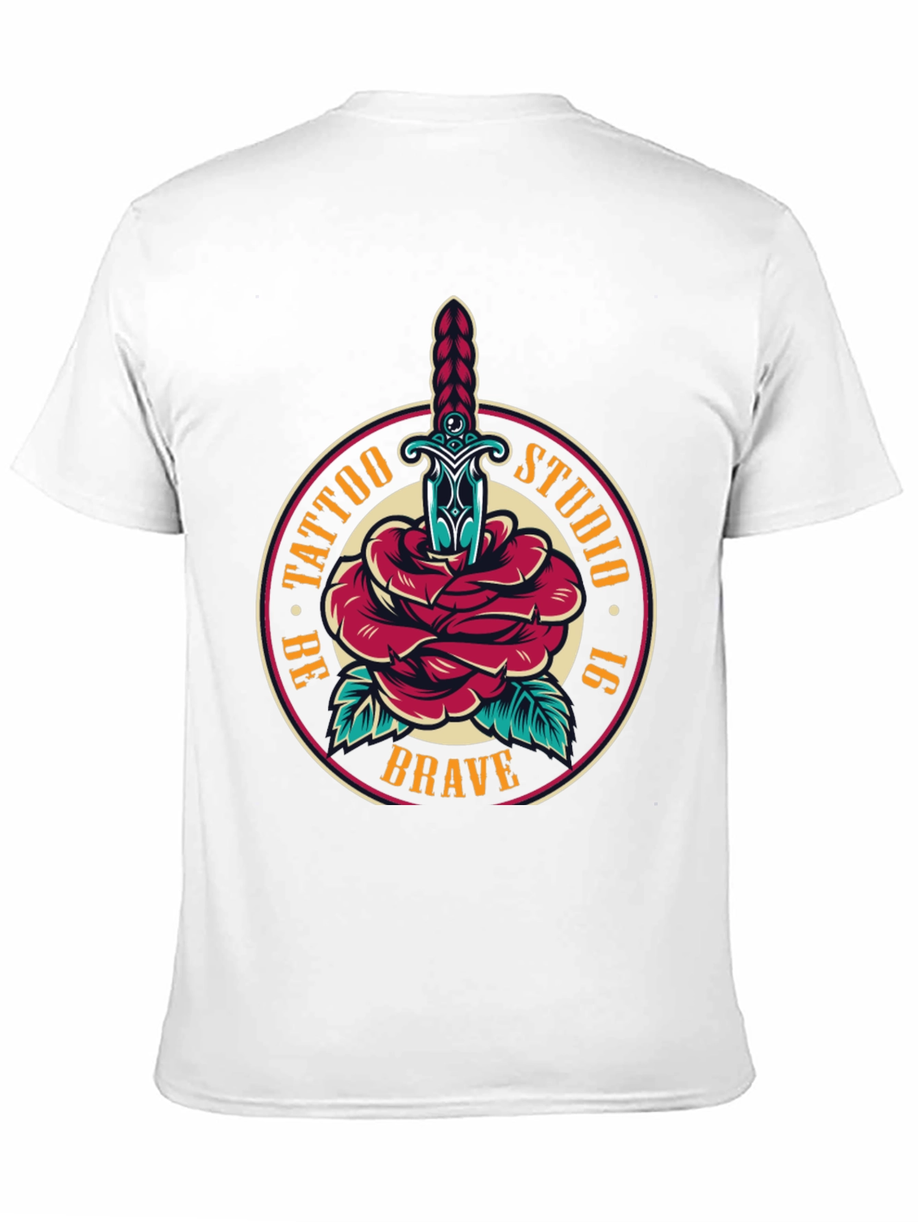 Brave Tattoo Studio T-Shirt - Rose & Dagger Design