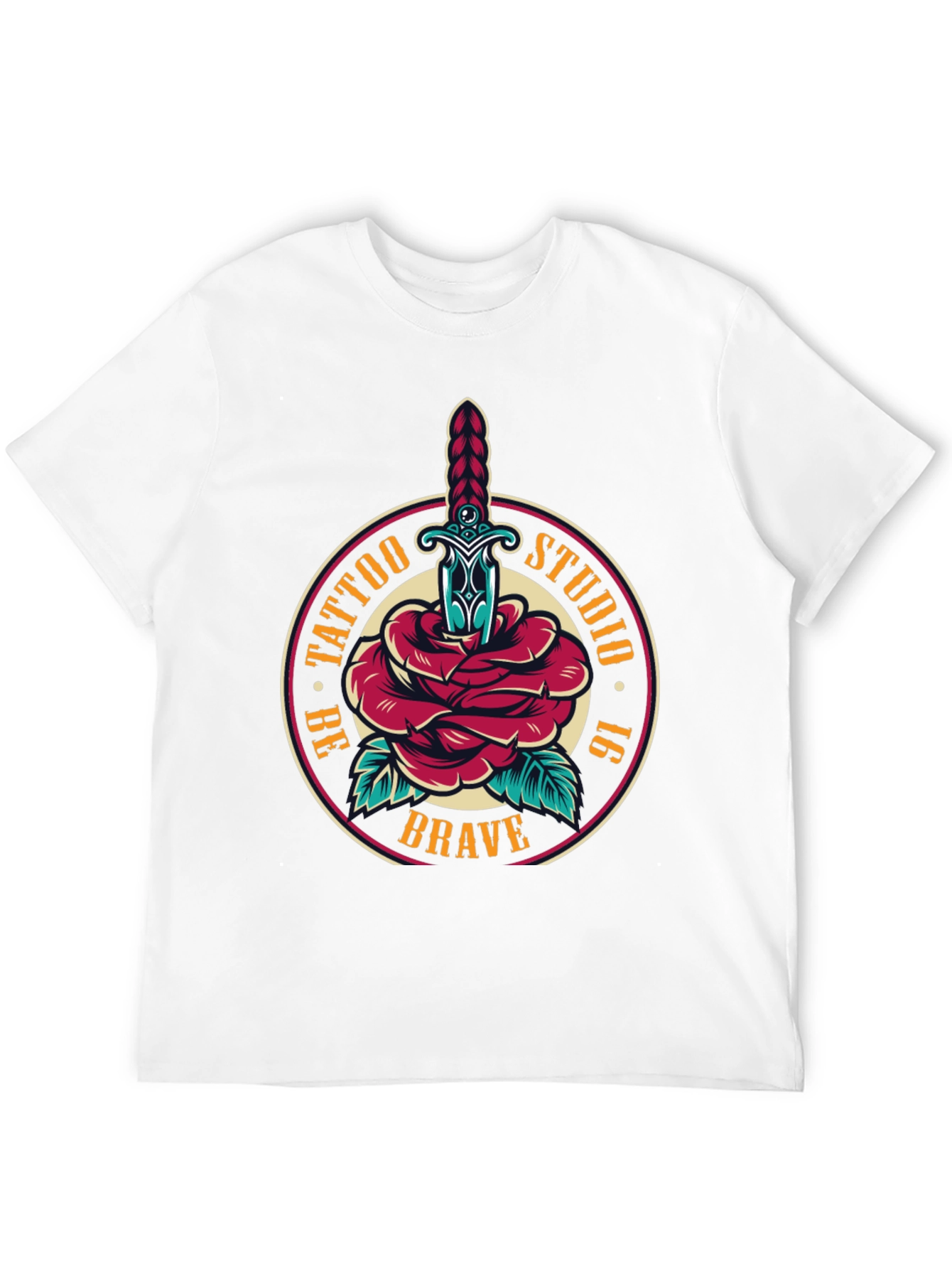 Brave Tattoo Studio T-Shirt - Rose & Dagger Design