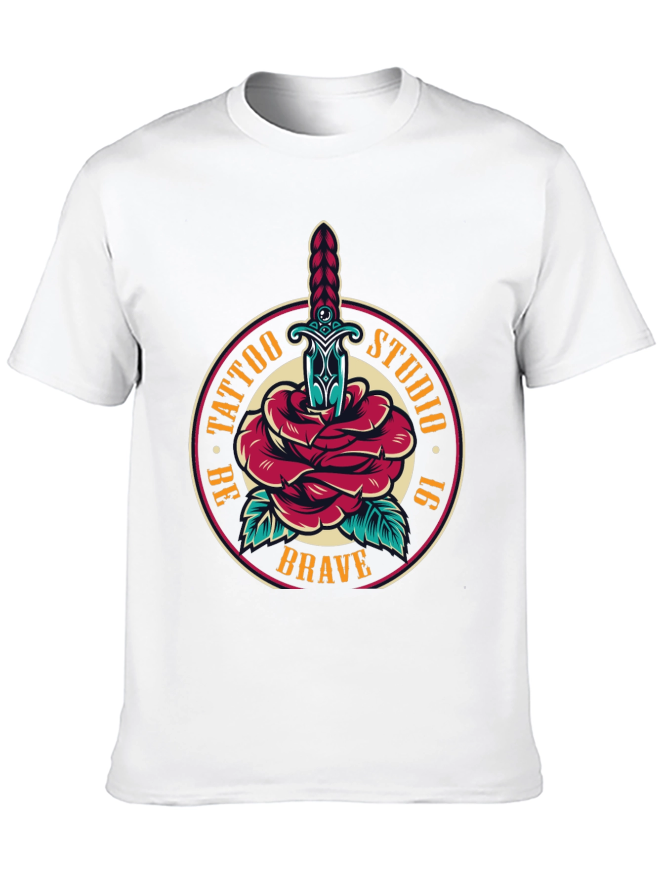 Brave Tattoo Studio T-Shirt - Rose & Dagger Design