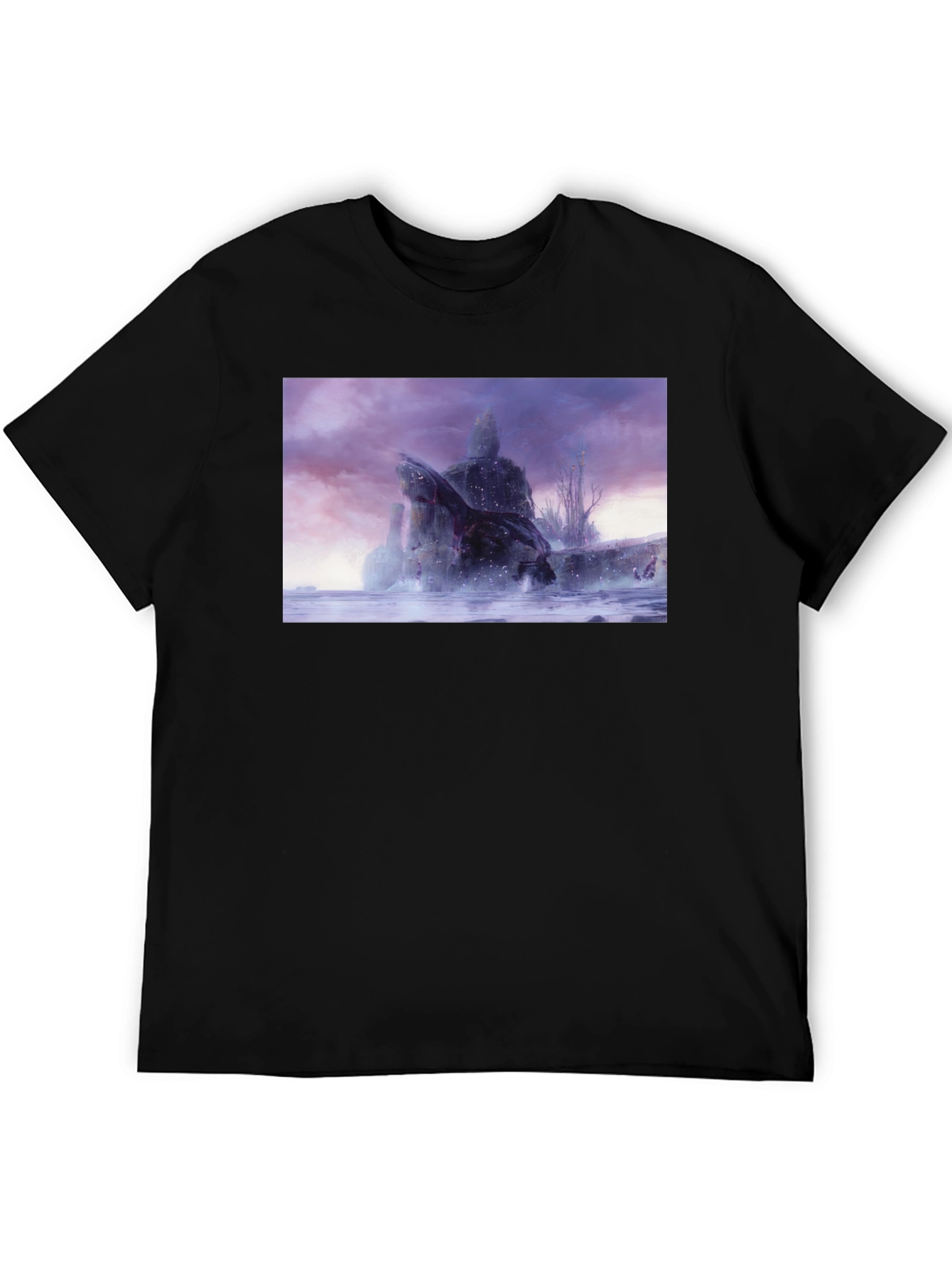Black T-Shirt with Snowy Landscape Graphic