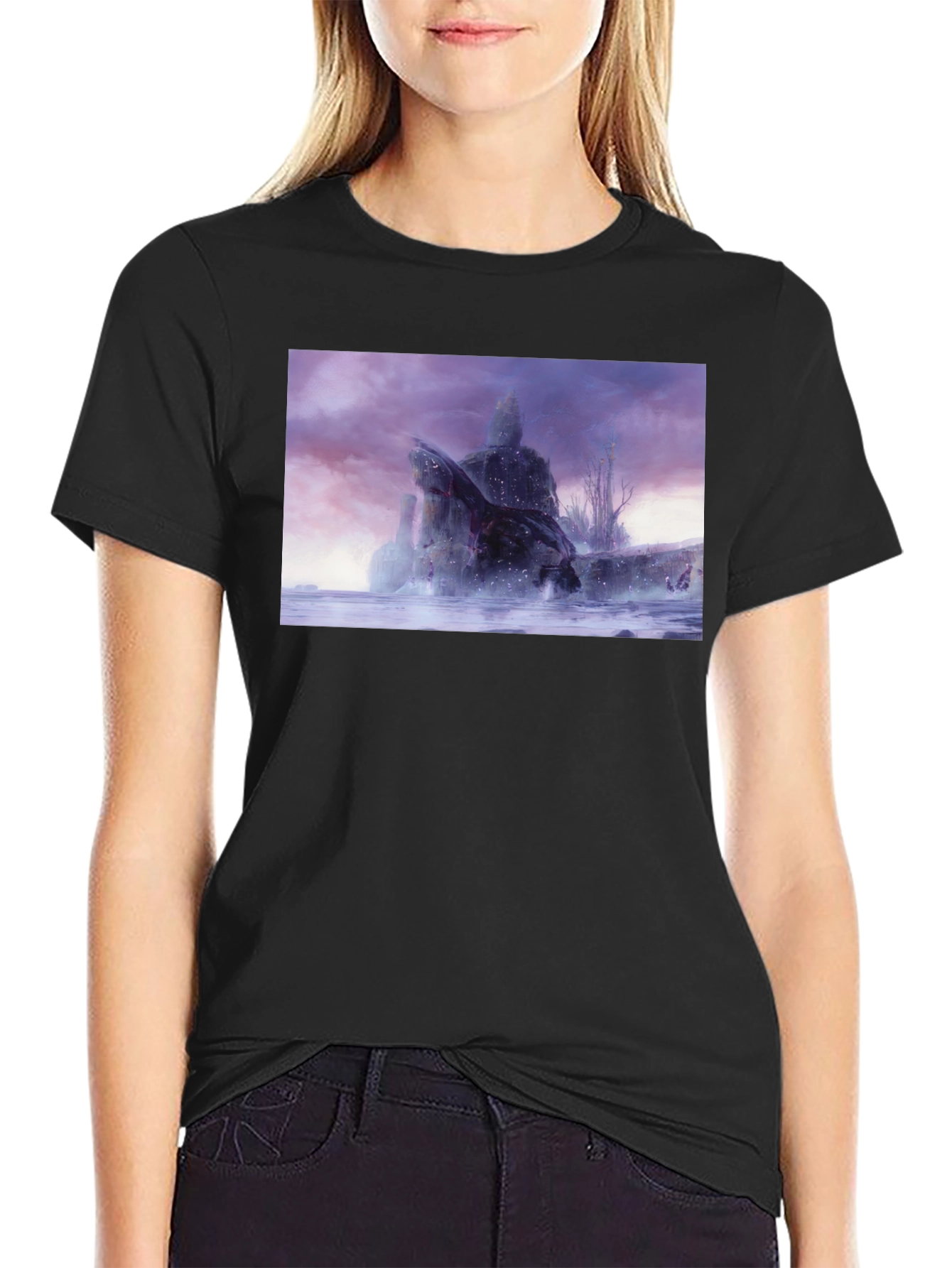 Black T-Shirt with Snowy Landscape Graphic