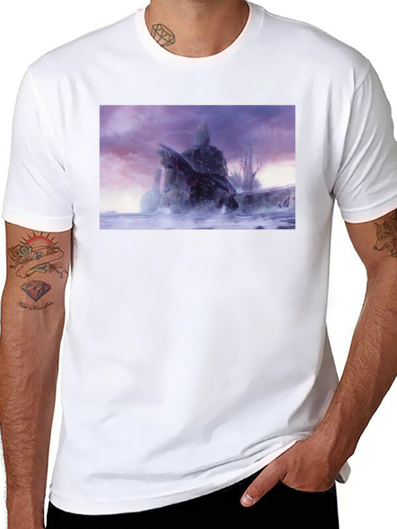 Black T-Shirt with Snowy Landscape Graphic