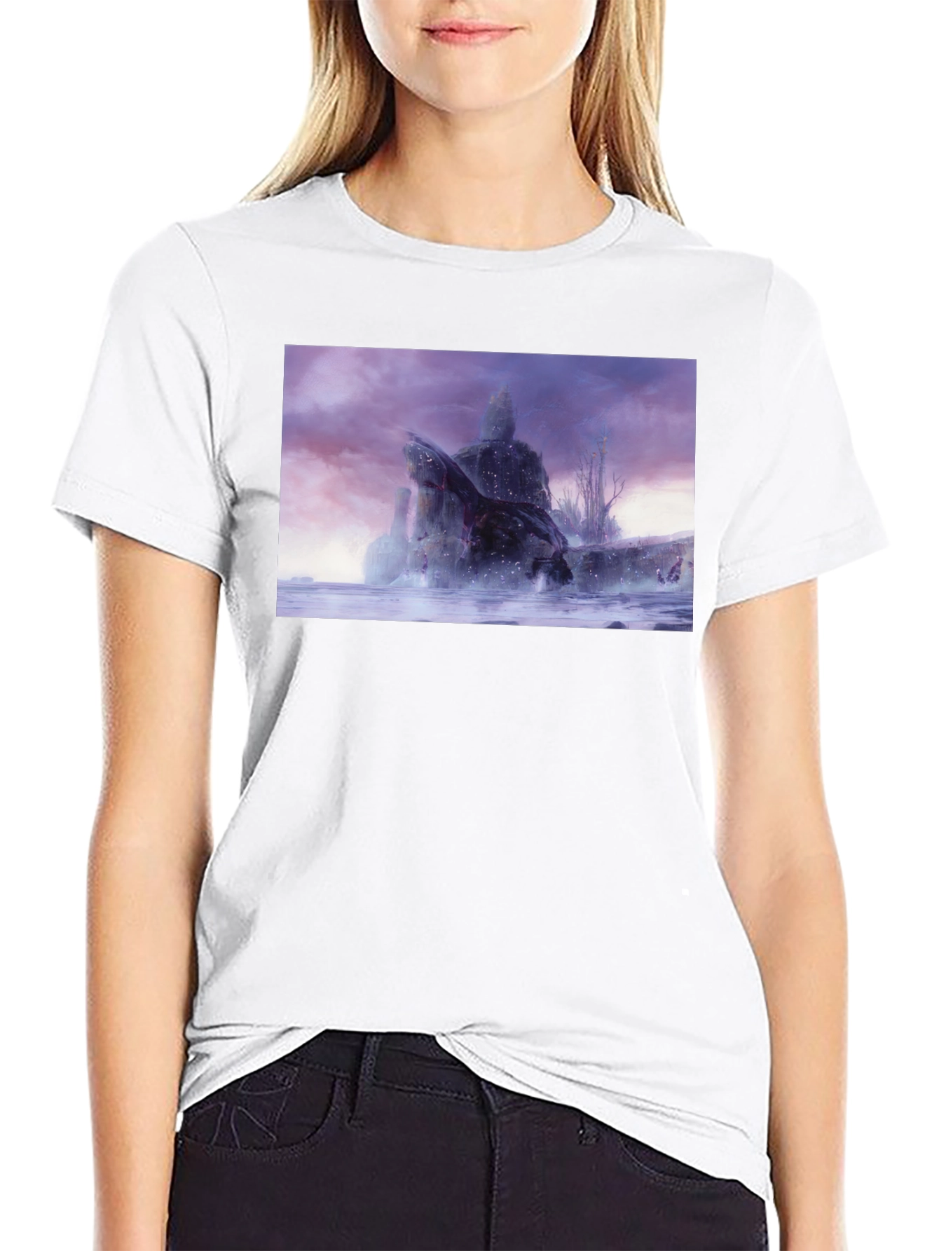Black T-Shirt with Snowy Landscape Graphic