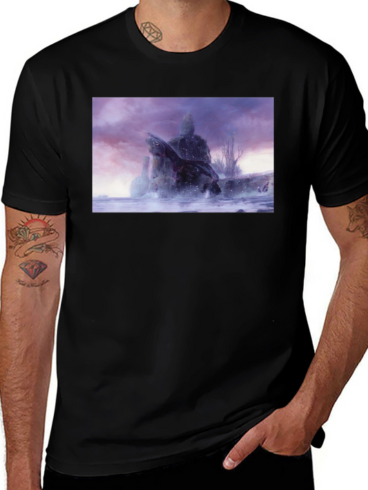 Black T-Shirt with Snowy Landscape Graphic