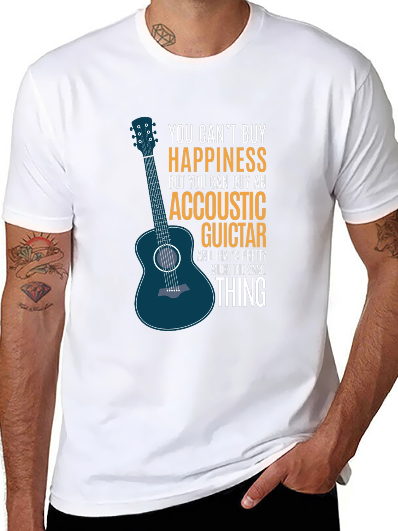 Acoustic Guitar Happiness Black T-Shirt