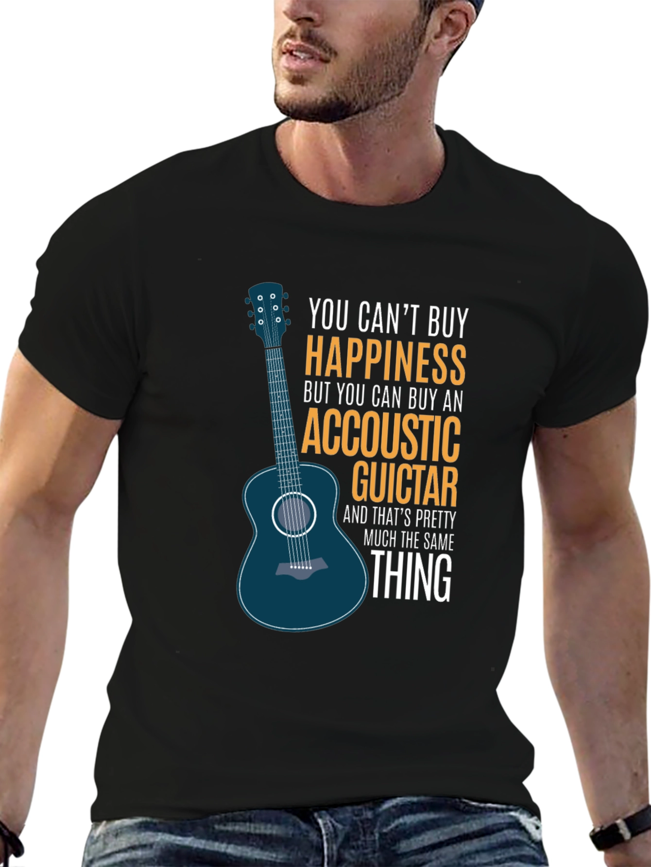 Acoustic Guitar Happiness Black T-Shirt