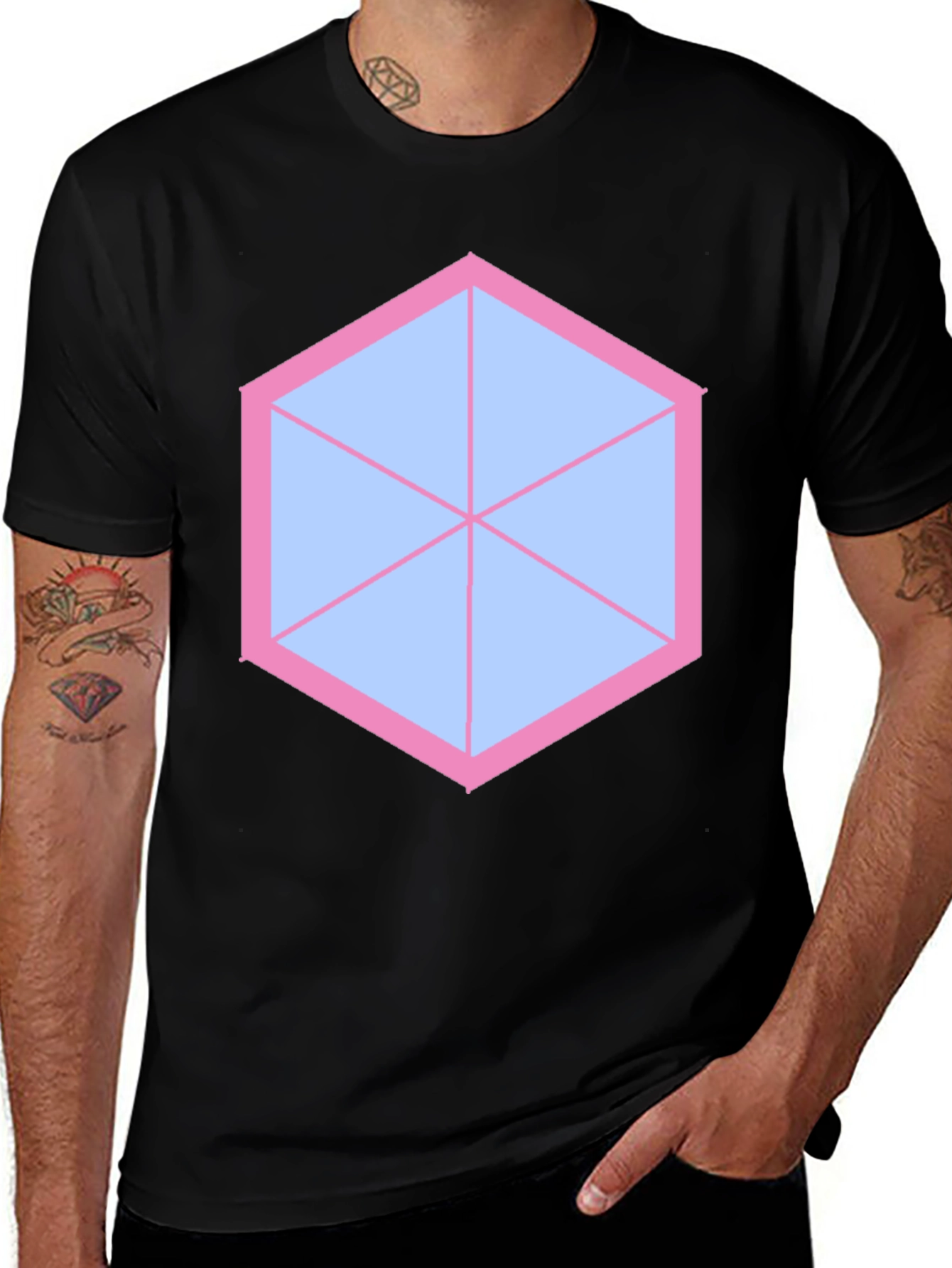 Geometric Graphic Tee - Modern Hexagon Design