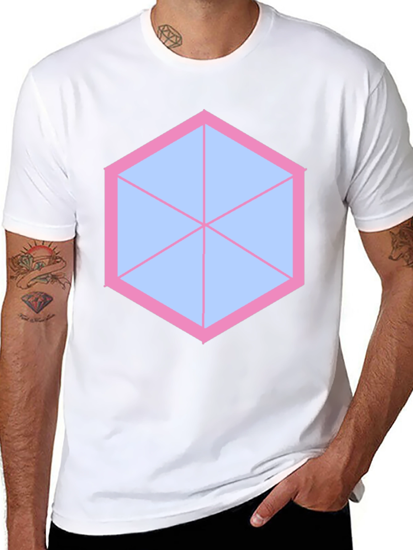 Geometric Graphic Tee - Modern Hexagon Design