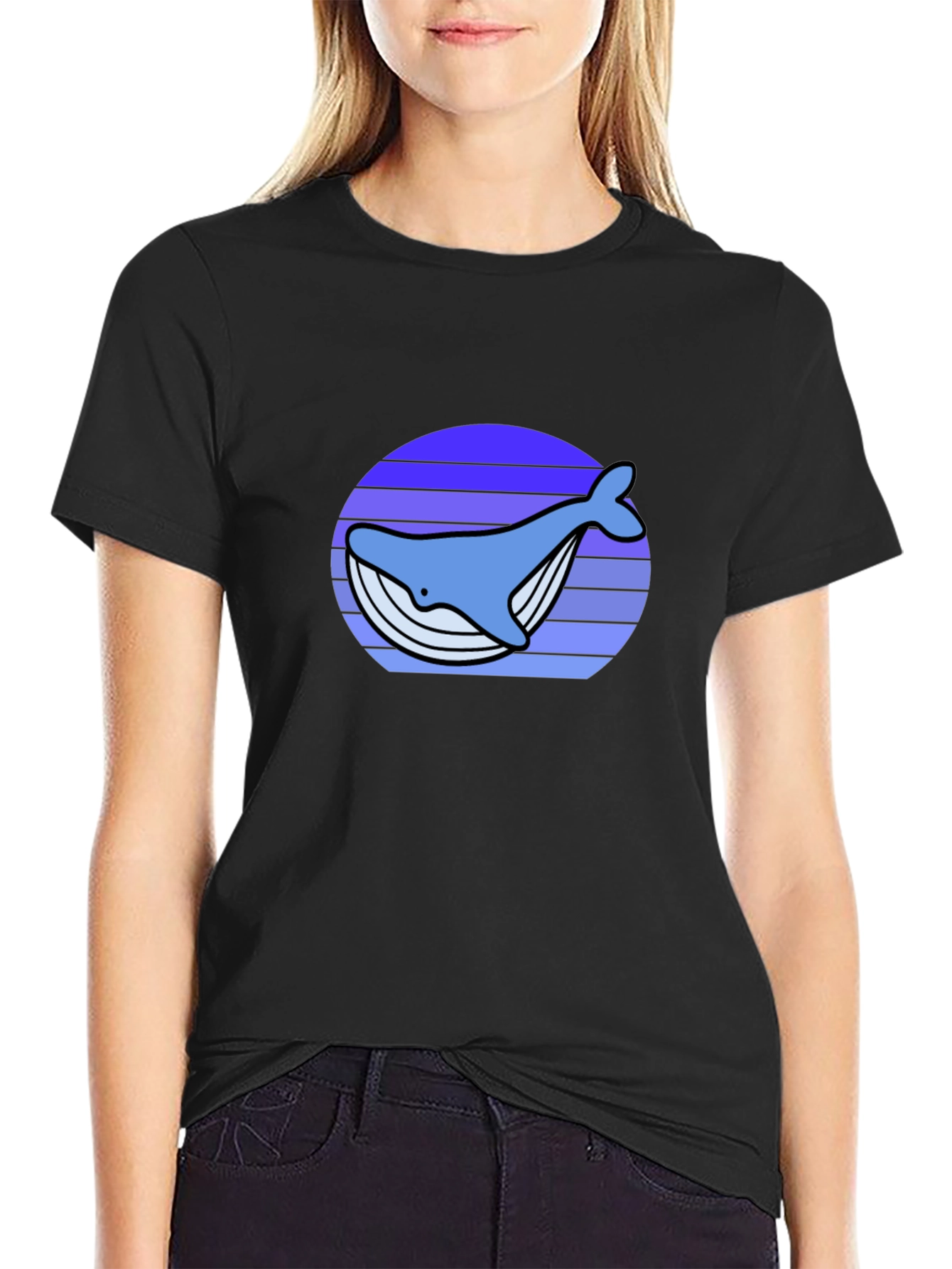 Whale Sunset Graphic Tee - Black Cotton T-Shirt