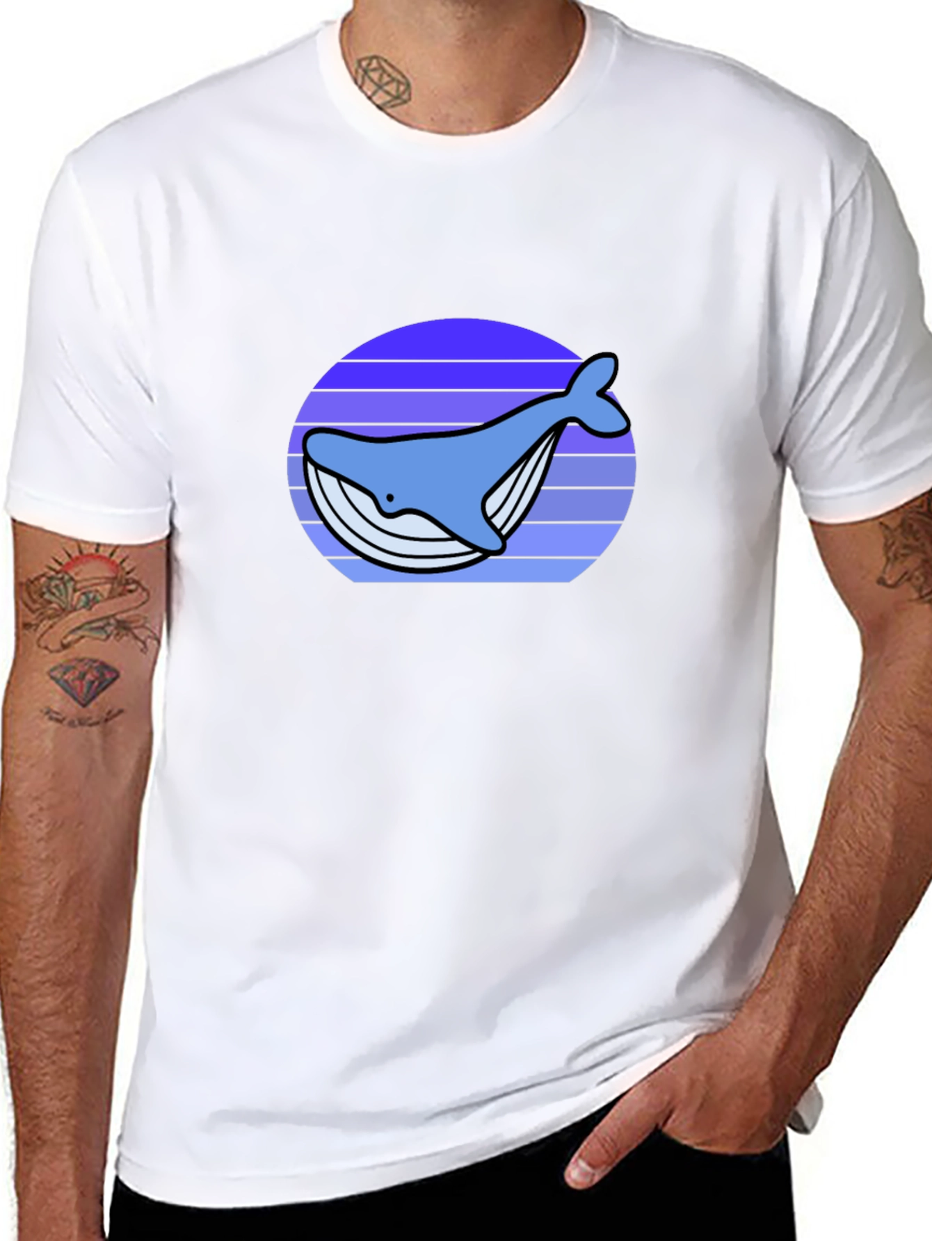 Whale Sunset Graphic Tee - Black Cotton T-Shirt