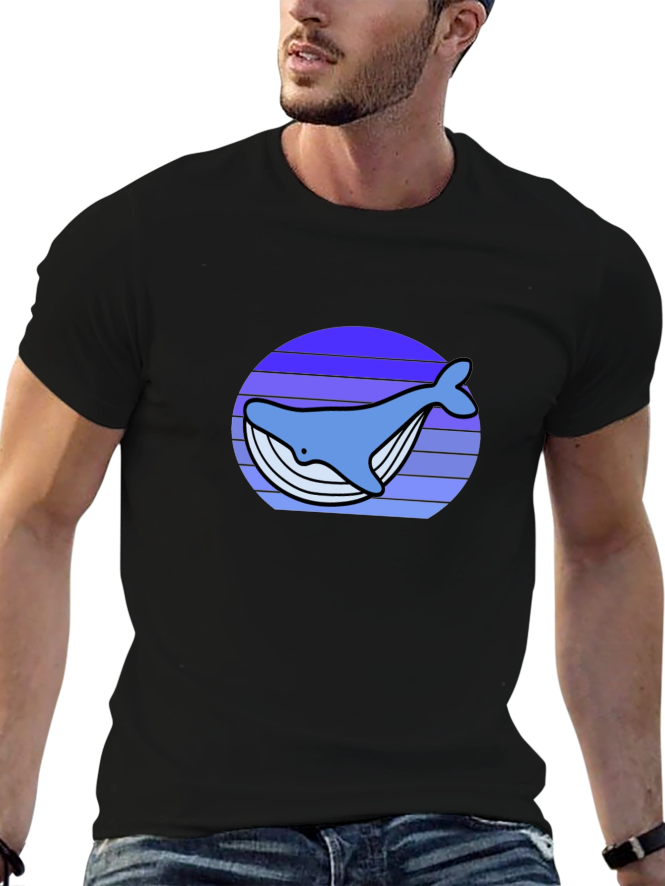 Whale Sunset Graphic Tee - Black Cotton T-Shirt