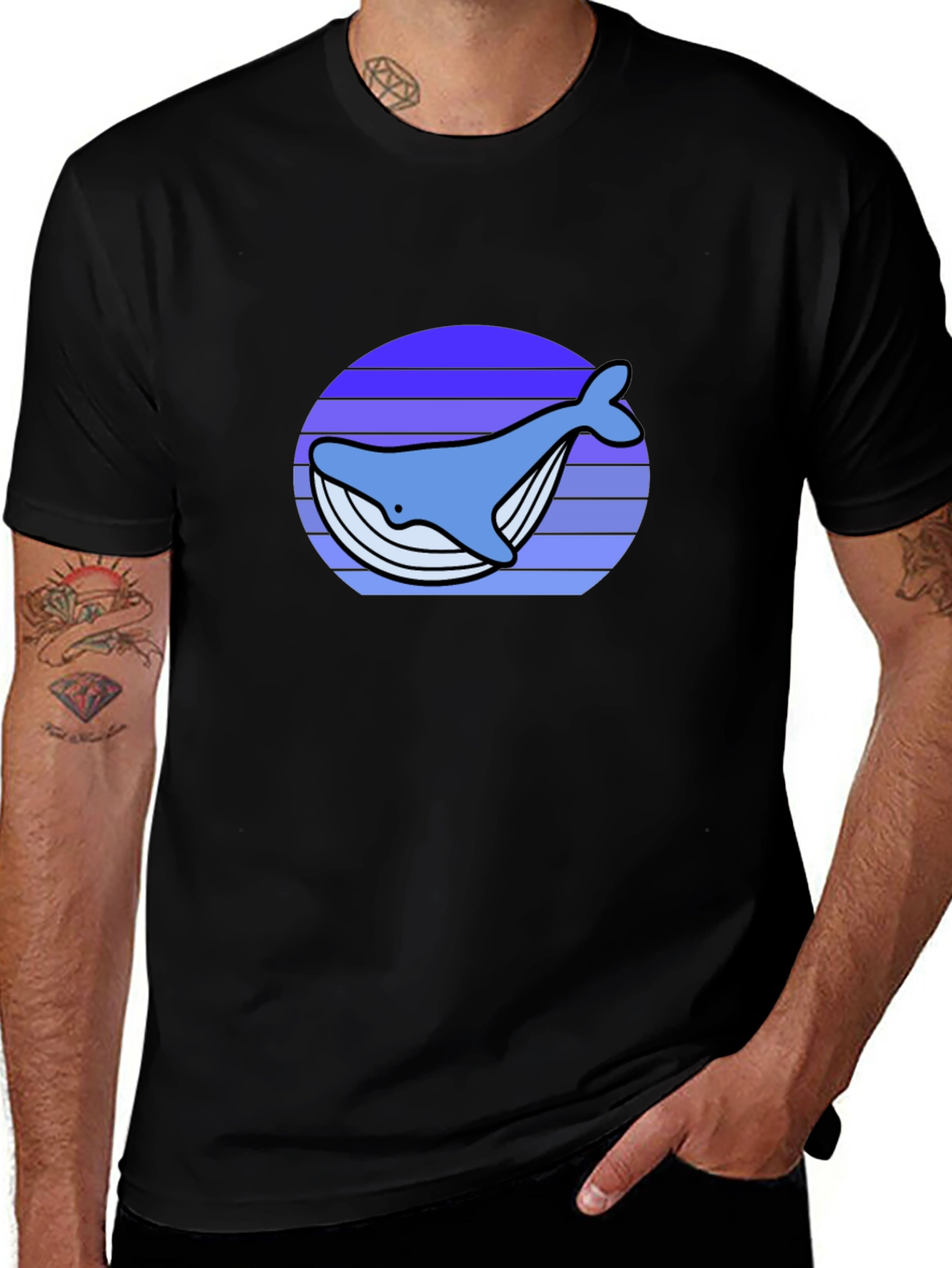 Whale Sunset Graphic Tee - Black Cotton T-Shirt