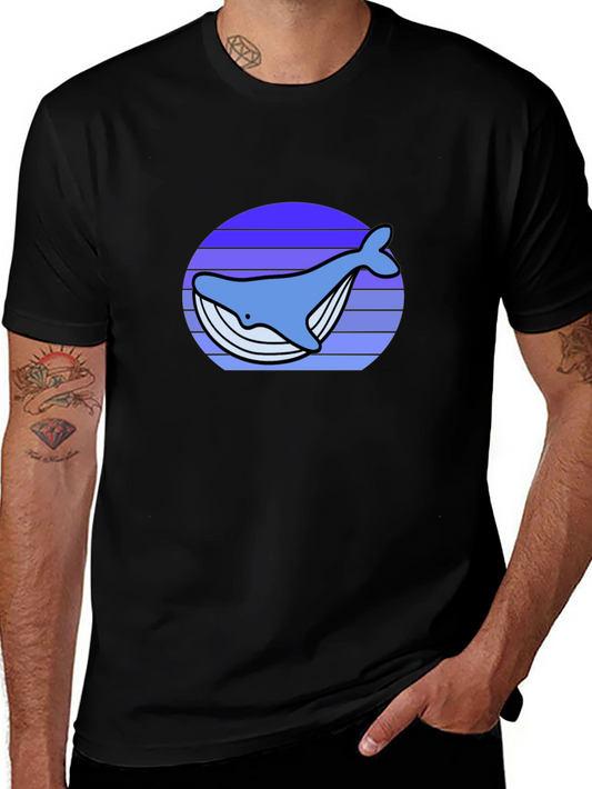 Whale Sunset Graphic Tee - Black Cotton T-Shirt