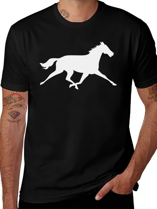 Galloping Horse Graphic Tee - Black Cotton T-Shirt
